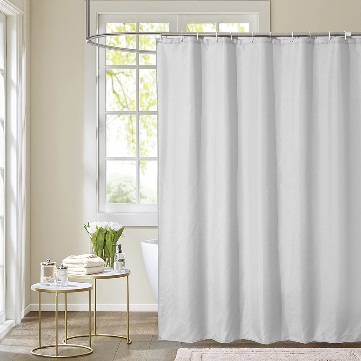 WedDecor Bathroom Shower Curtain Waterproof Mould Free Mildew Resistant, Heavy Duty 100% Polyester Fabric Curtains Liner Washable & Wipe Clean with 12