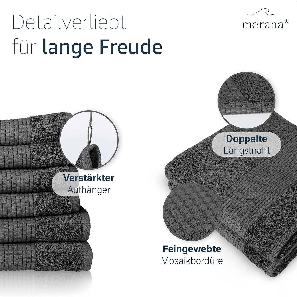 Merana Hand Towel Set, Absorbent, Soft and Lint-, Terry Towelling Guest Towel, Quality Made of Heavy Organic Cotton, 590 GSM