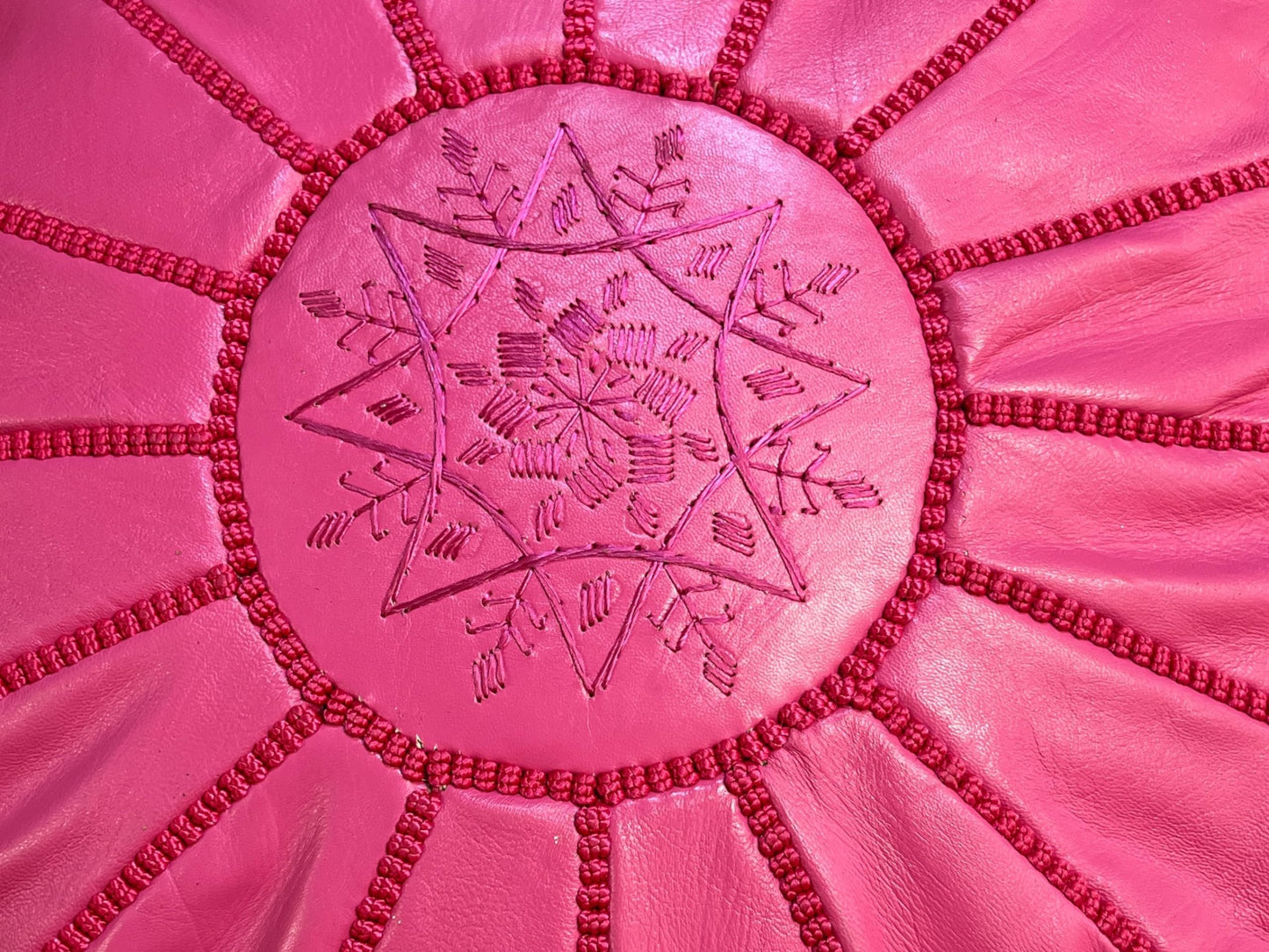 Handmade Real Leather Moroccan Pouffe - Luxury 100% Genuine Leather Ottoman Footstool - Unstuffed (Fuschia Pink)