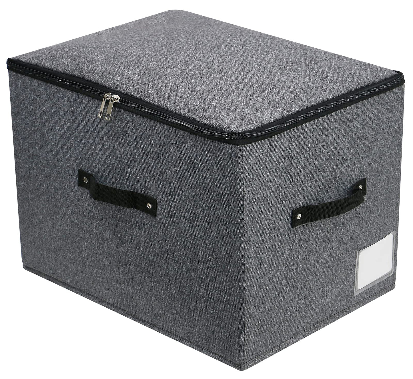 Foldable Fabric Storage Box with Zipper lid, handle, Blankets Clothes Quilts Storage Basket Organizer for Bedroom Closet Shelf, 44×33×31cm, Black Grey