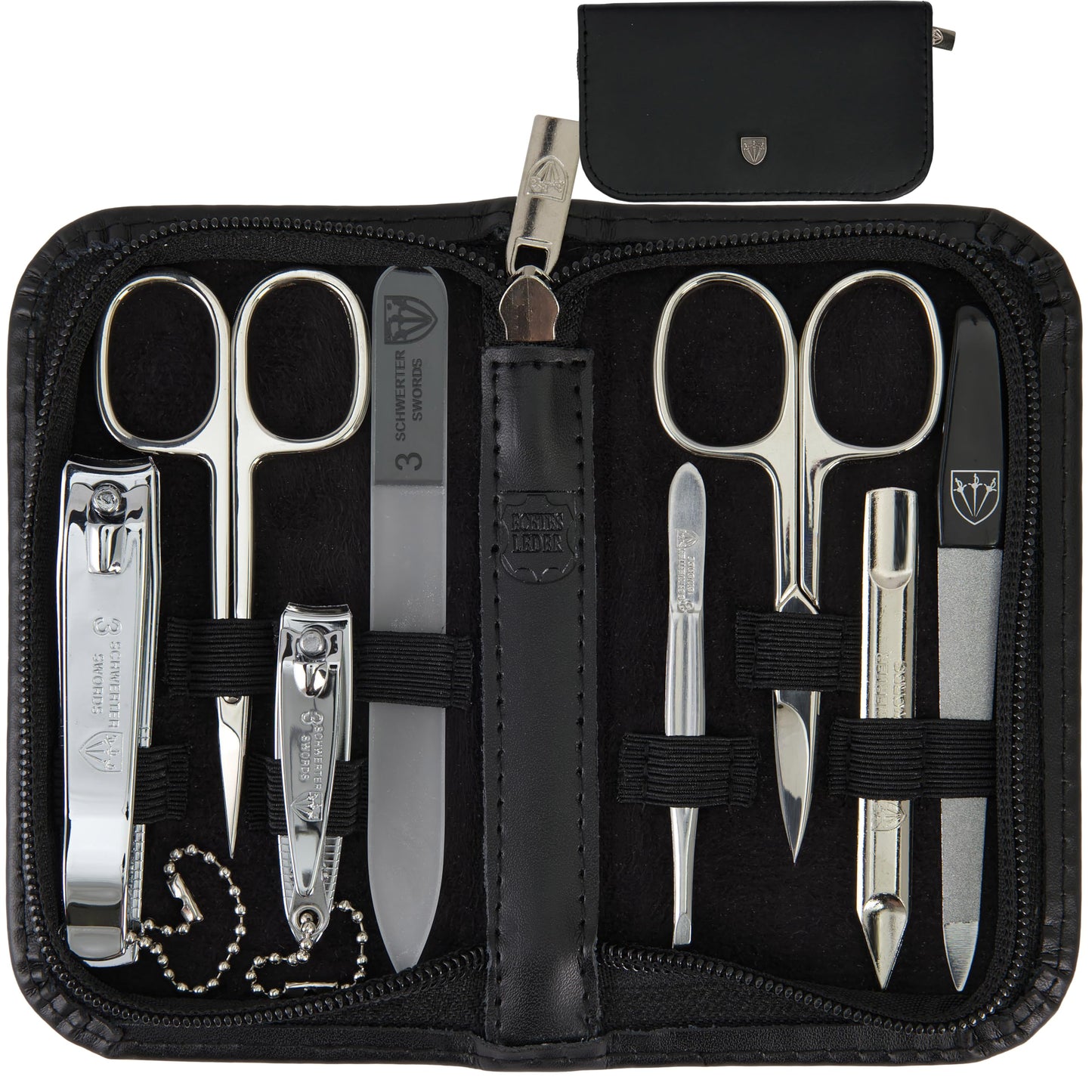 3 Swords Germany - brand quality 8 piece manicure pedicure grooming kit set for daily nailcare genuine leather case black in gift box - Made by 3
