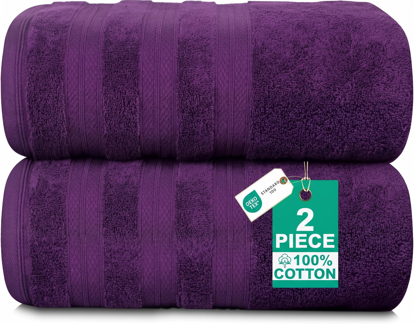 MELLUVA Bath Towels Set of 2 | 100% Turkish Cotton | 70 x 125 cm | Soft and Absorbent 600 GSM | Quick Dry Bathroom Shower Towels | Plum