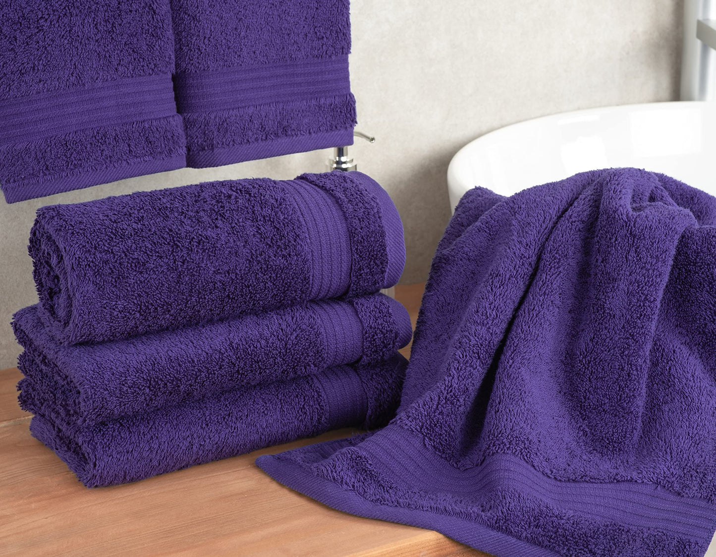 Cotton Paradise Hand Towels for Bathroom, 100% Cotton Turkish 4 Piece Hand Towel Set, Soft Absorbent Face Towels Clearance Set, Purple Hand Towels