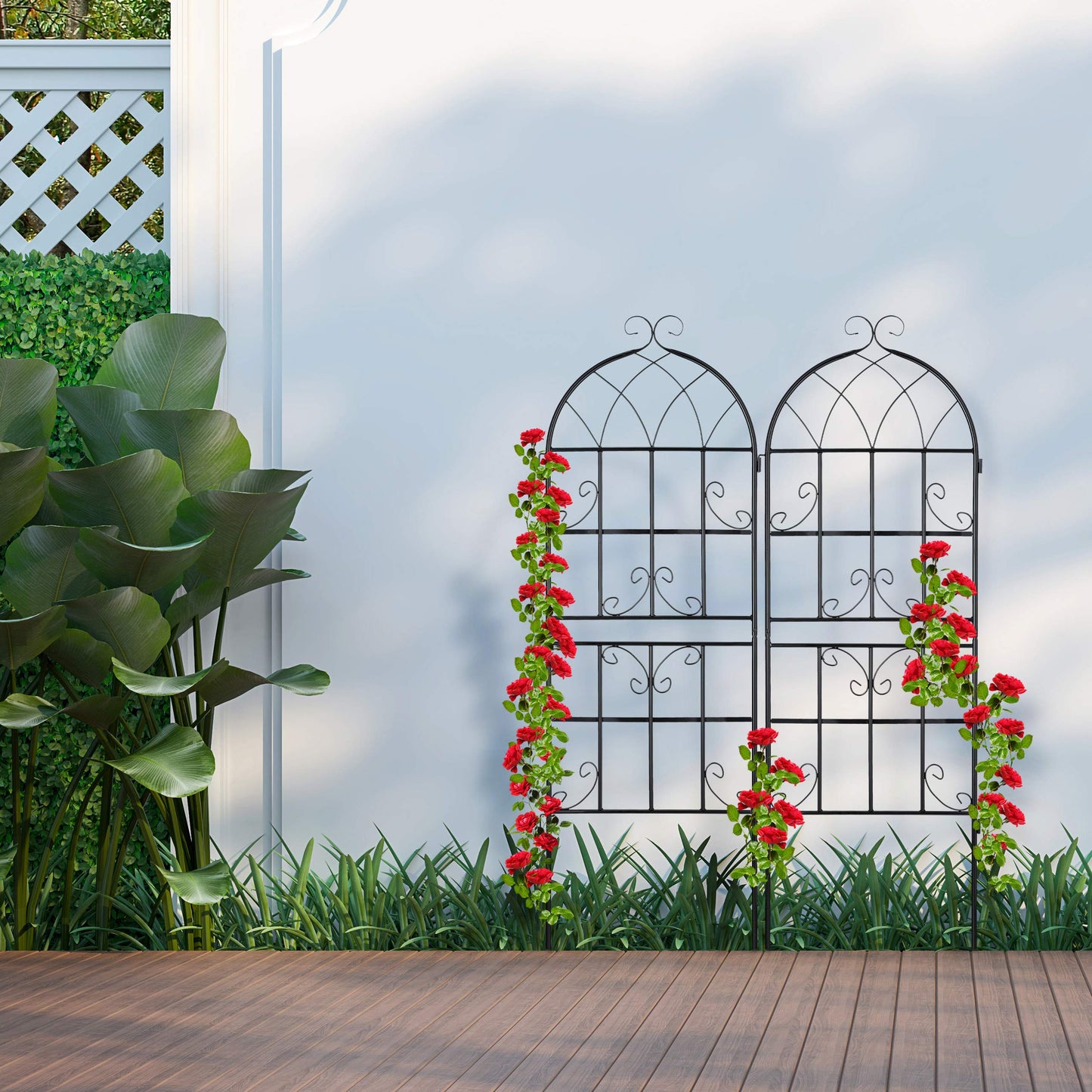 Relaxdays Metal Trellis, Set of 2, Climbing Plant Support, Free-Standing, Vintage Style, 150x50 cm, Garden Panels, Black
