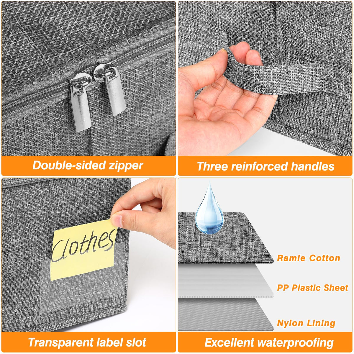 Under Bed Storage Box with Lids, 3 Pack Underbed Storage with Side & Bottom Support & 3 Handles, Large Foldable Fabric Under Bed Storage Bag with Zip