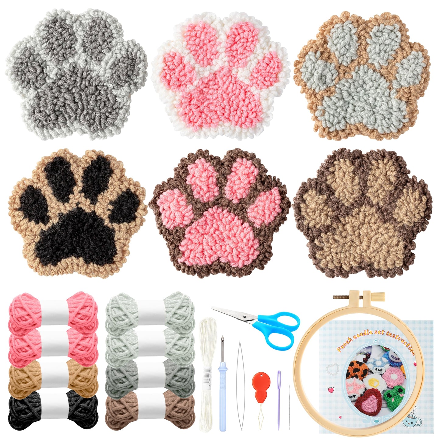 WATINC 22PCS Craft Punch Needle Coaster Kit with Claw Pattern DIY Embroidery Kit for Beginner Easy Embroidery Art and Crafts Needle Coaster with