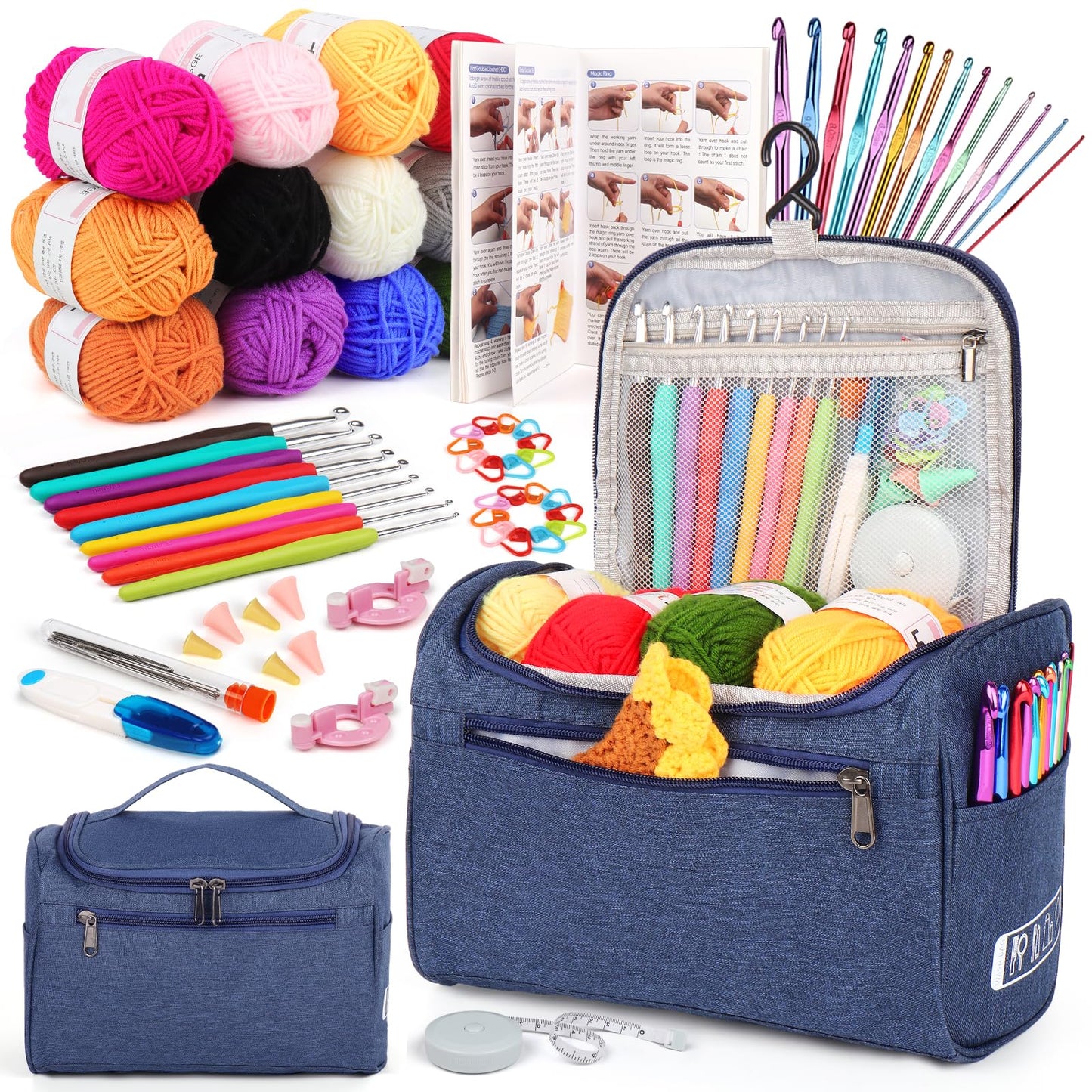Aeelike Crochet Kits for Adults Beginners Crochet Kit with 12Pcs x 25g Crochet Yarns Instruction Ergonomic Metal Crochet Hooks 2mm-10mm Knitting
