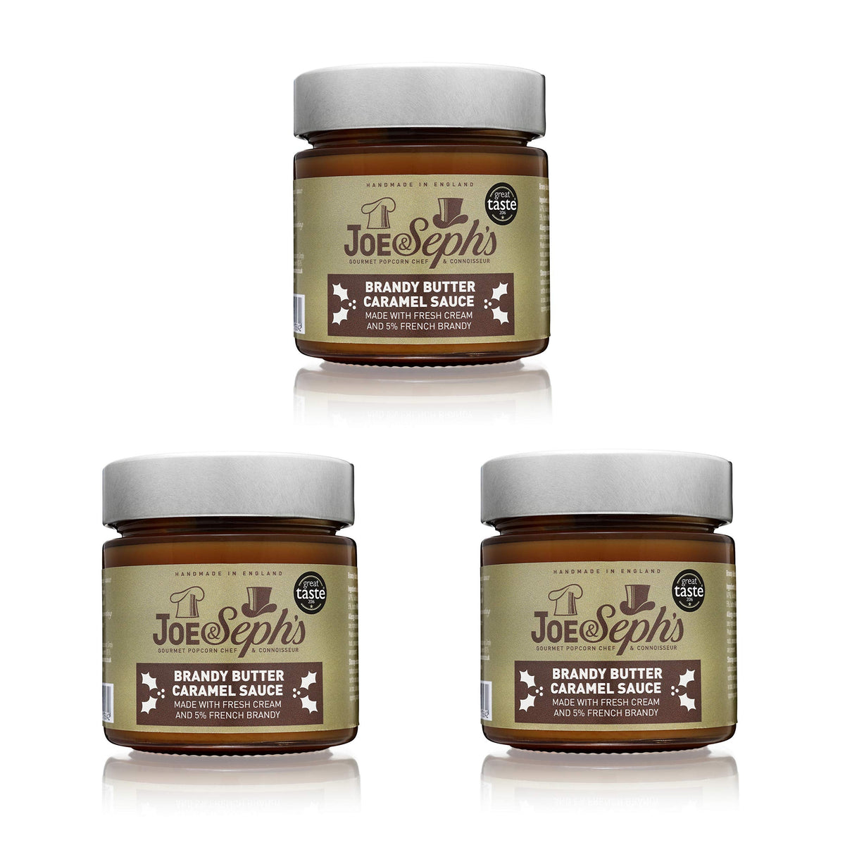 Joe & Sephs Brandy Butter Caramel Sauce (3x230g) |1 Star Great Taste Award, caramel drizzle, ice cream sauce, caramel sauce for coffee, vegetarian,