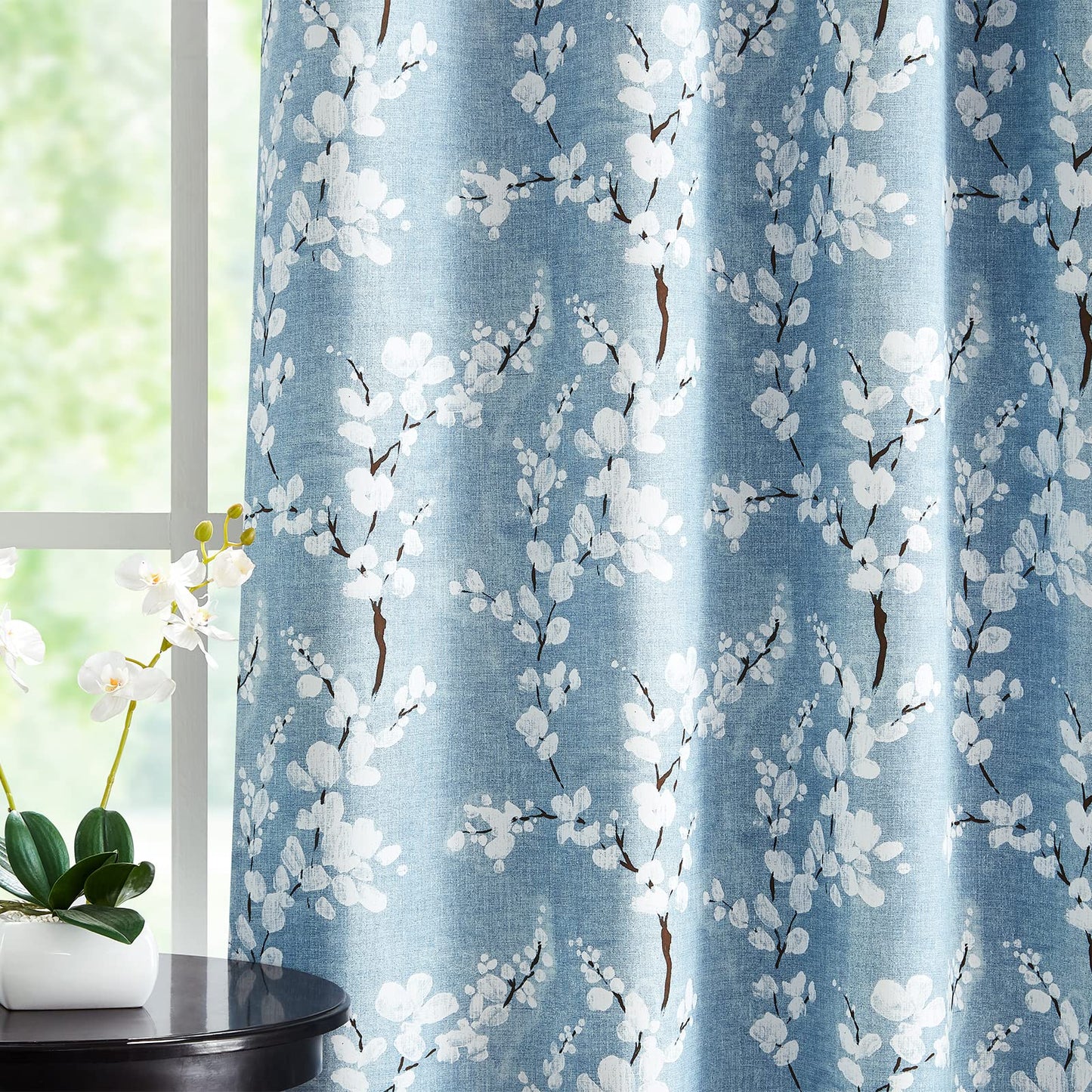 Fmfunctex Blue Floral Blackout Curtains for Bedroom 54 inch Drop Eyelet Curtains for Living Room Nursary Blossom Thermal Insulated Window Curtain