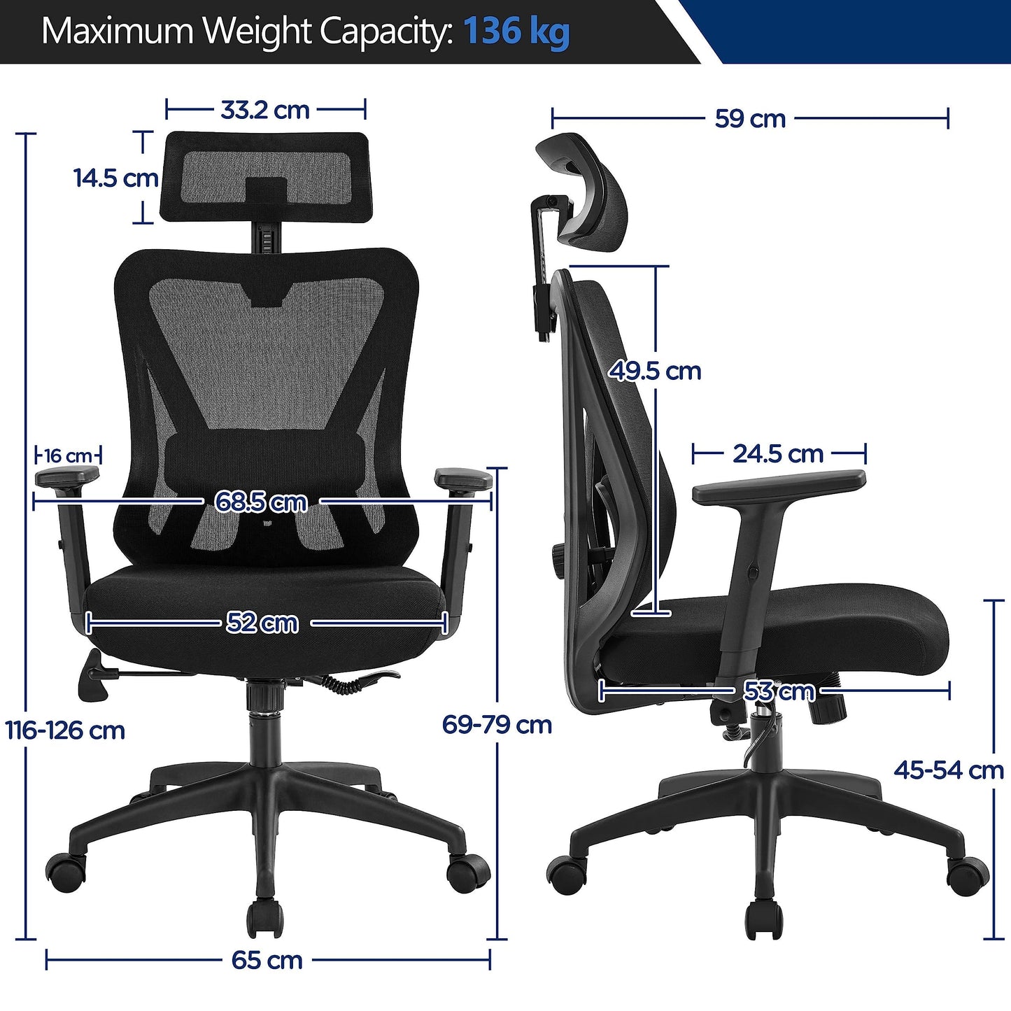 Yaheetech Ergonomic Desk Chair with Adjustable Lumbar Support Black