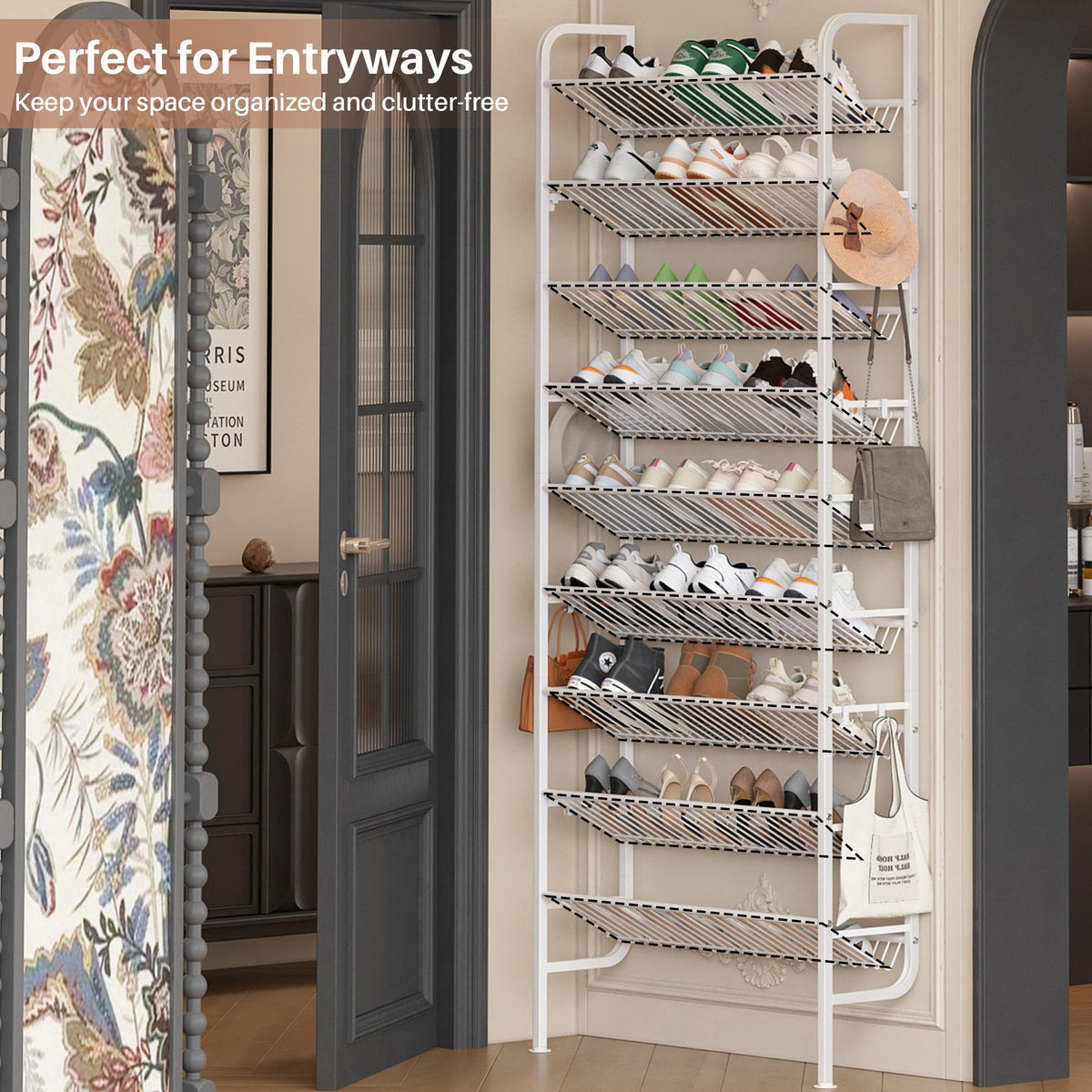 Ornestia Wall Mounted Shoe Rack,Metal Shoe Storage for Over Door,White 70cm