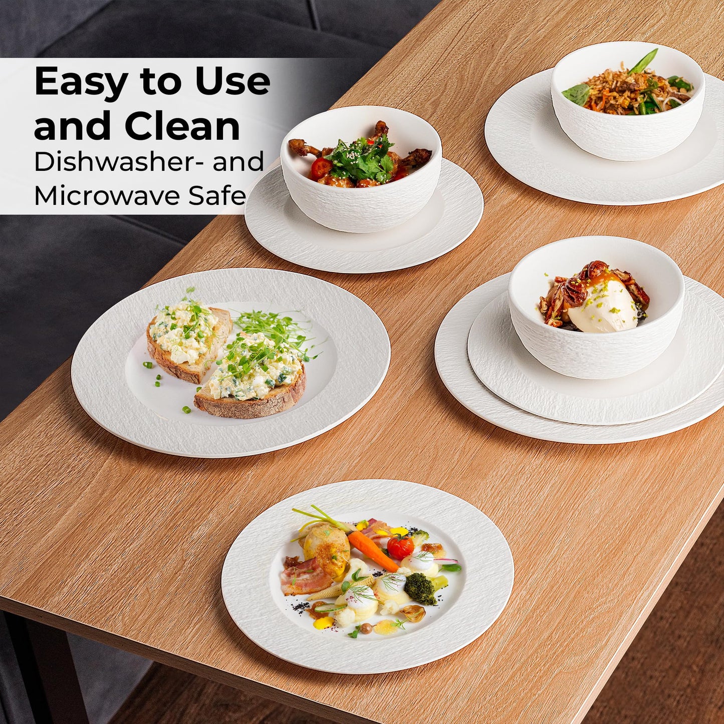 MIAMIO - 23 cm, Set of 4 Dinner Plates/Ceramic Plate Set, Crockery Set - Modern Plates, Microwave and Dishwasher Safe - Oasis Collection