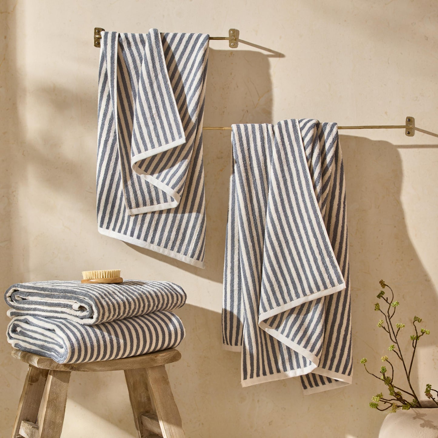 Yard Hebden Striped Cotton Terry Hand Towel (Mineral Blue, 50 x 100 cm)