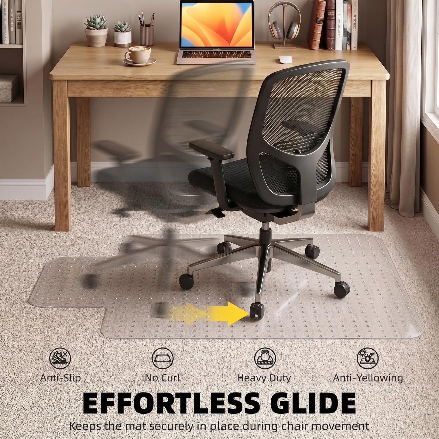 FRUITEAM 76x120 cm Office Chair Mat for Low Pile Carpet Protector with Lip
