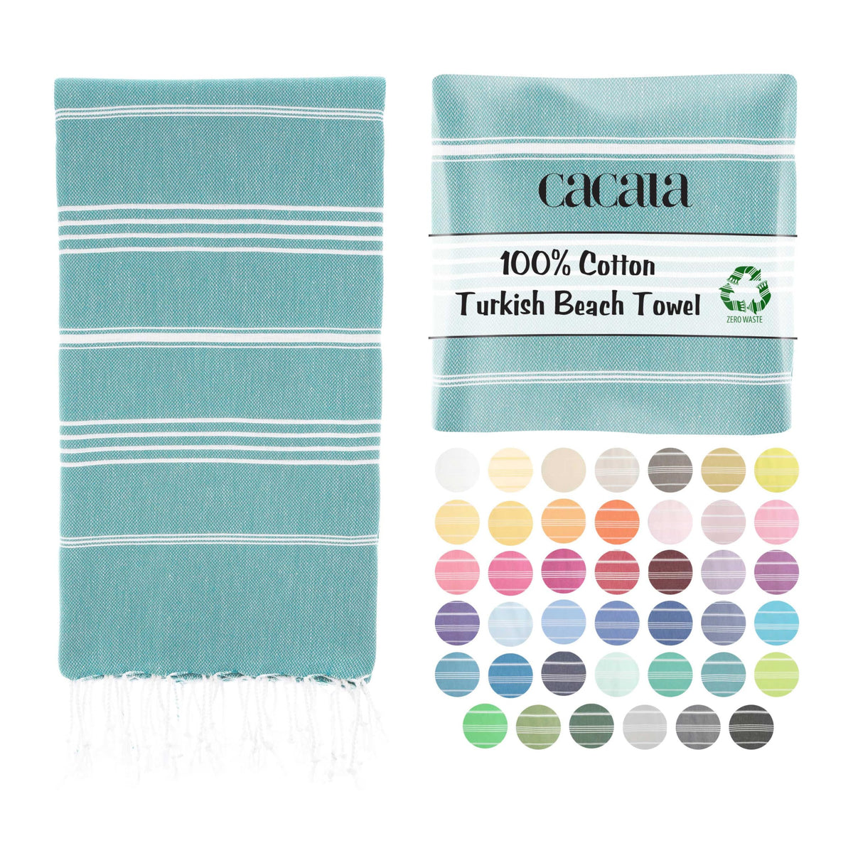Cacala Turkish beach towel quick dry and lightweight Best for bath, gym, yoga, swimming and camping, Aqua, 37" x 70"