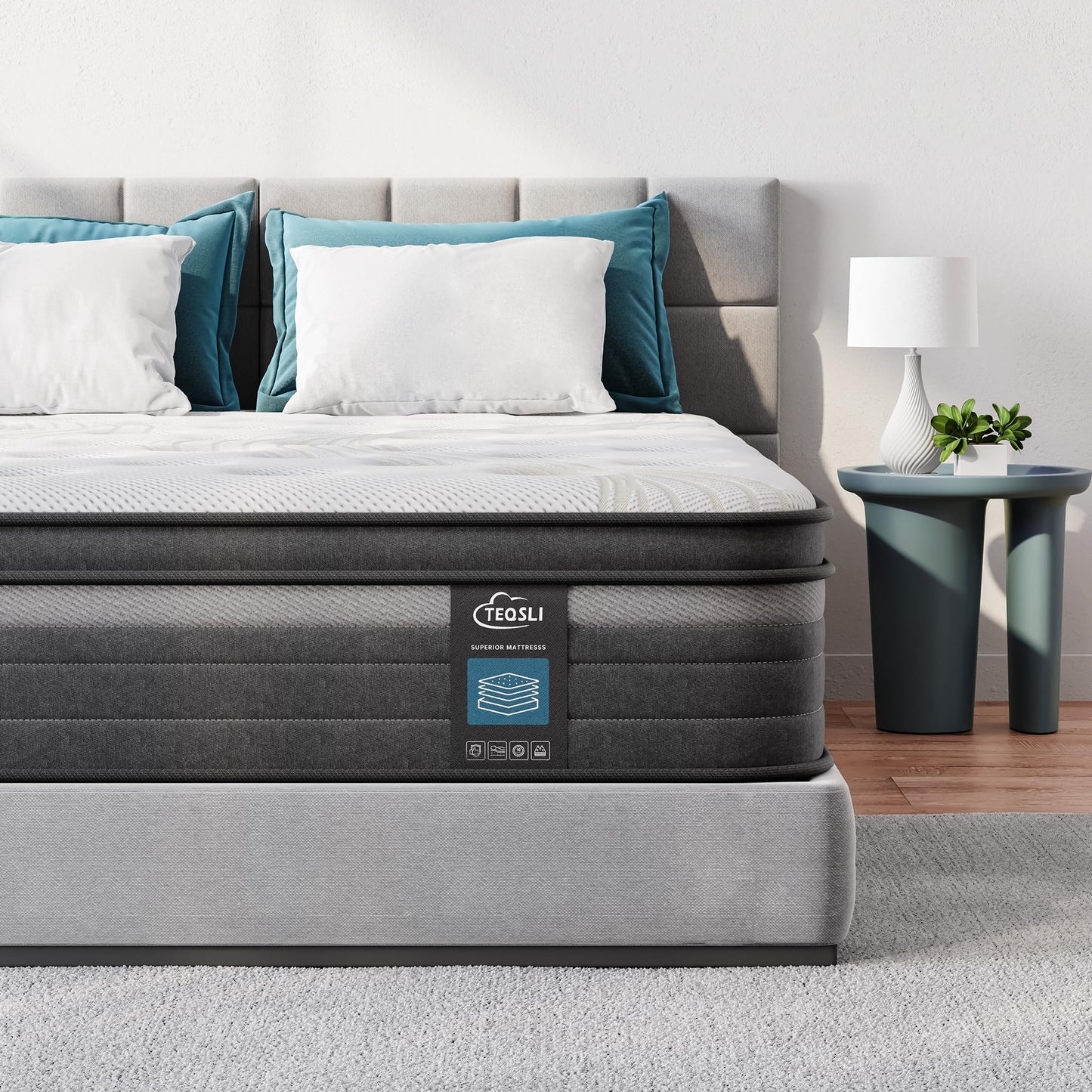 TeQsli King Mattress, 10.6 Inch Cool Memory Foam Individually Pocket Sprung Mattress for Pressure & Back Pain Relief