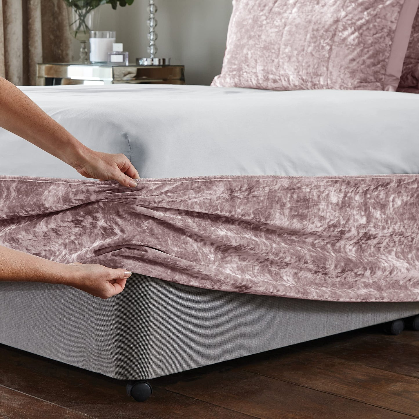 Catherine Lansfield Crushed Velvet King Divan Base Wrap Blush,BD/46254/W/BWRAPK/BLH