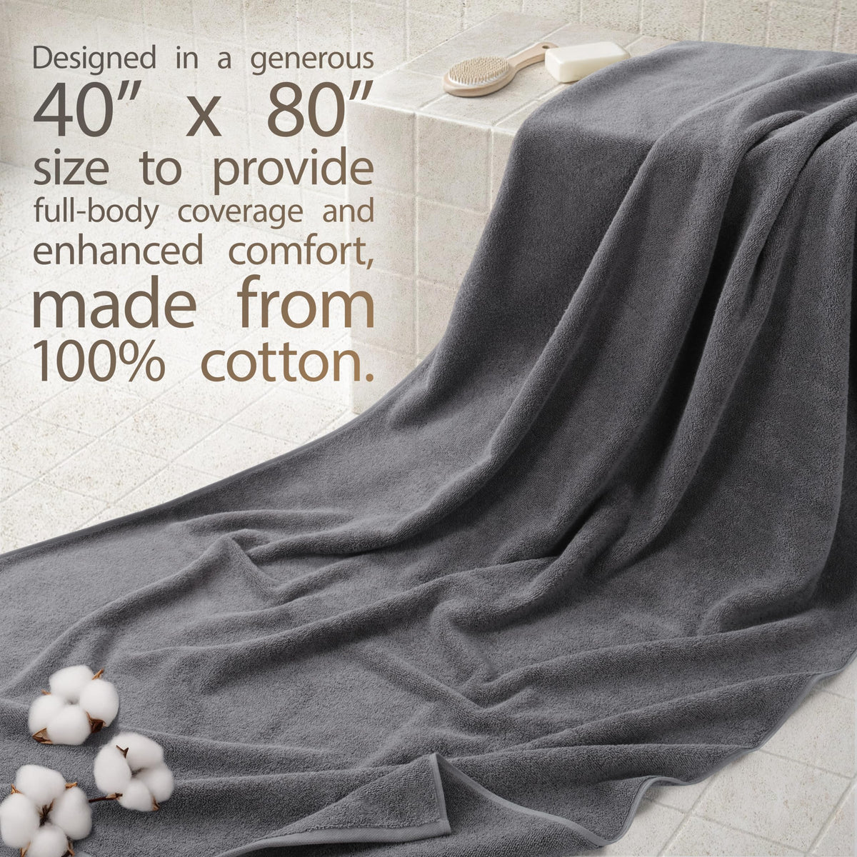 Cotton Paradise 100% Cotton 40x80 Oversized Bath Sheet, Extra Large Turkish Bath Towels for Bathroom, Dark Gray Bathsheet