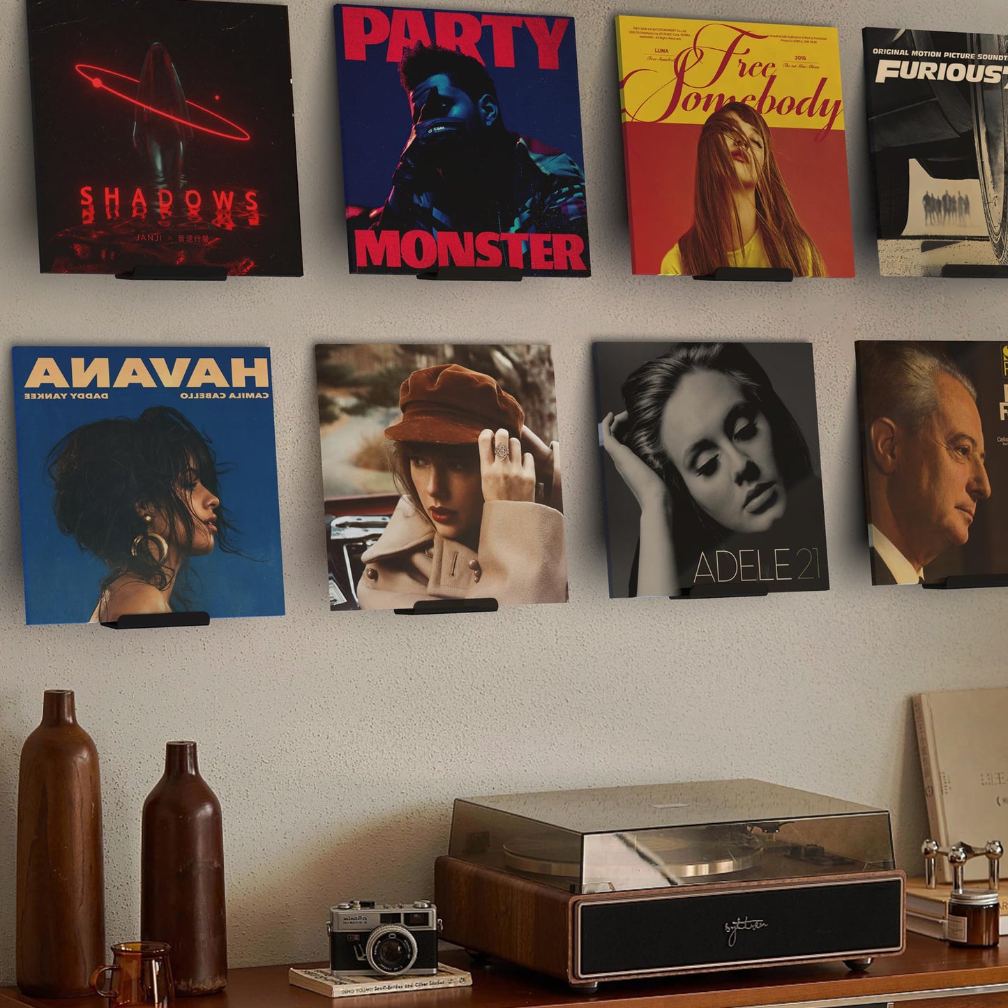 BLOLYO Clear Vinyl Record Shelf Wall Mount 8 Pack (Black)