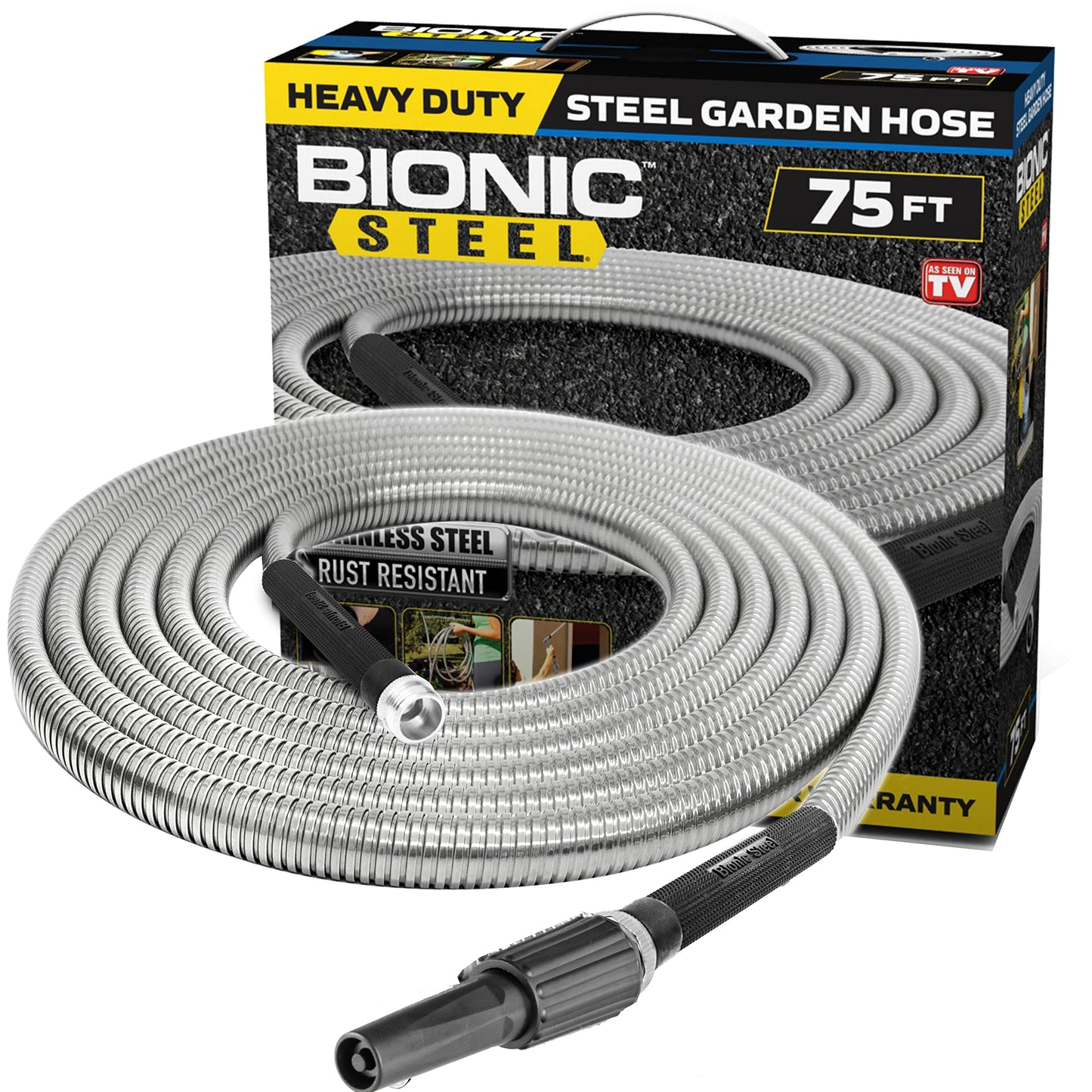 BIONIC STEEL 75FT Garden Hose, 304 Stainless Steel Metal Water Hose 75Ft, Flexible Hose, Kink Free, Ultra Lightweight and Durable, Crush Resistant,