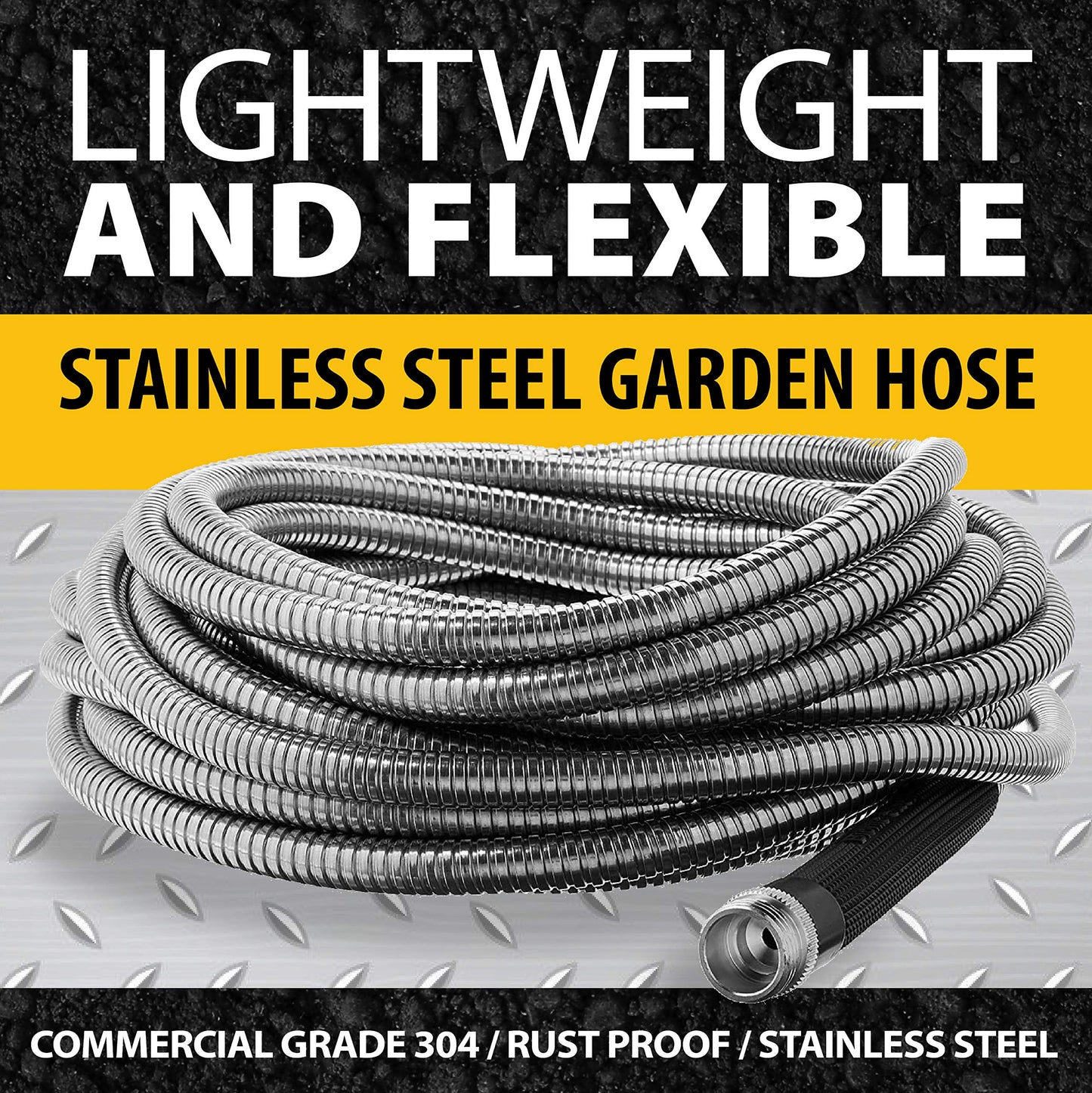 BIONIC STEEL 50 FT Garden Hose Pipe with Nozzle 304 Stainless Steel Metal Hosepipe, Crush Resistant Flexible Hose Pipe, Kink Free Ultra Lightweight