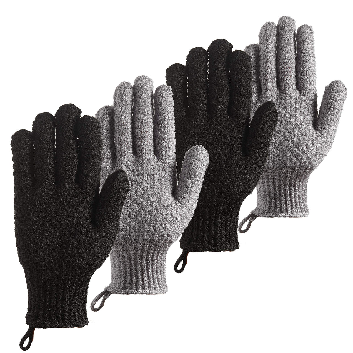 CLEEDY Bath Exfoliating Gloves - 4 Pcs Lengthened and Large Scrubbing Gloves for Shower, Spa, Massage - Scrub Mitts for Body, Face, Hand and Foot
