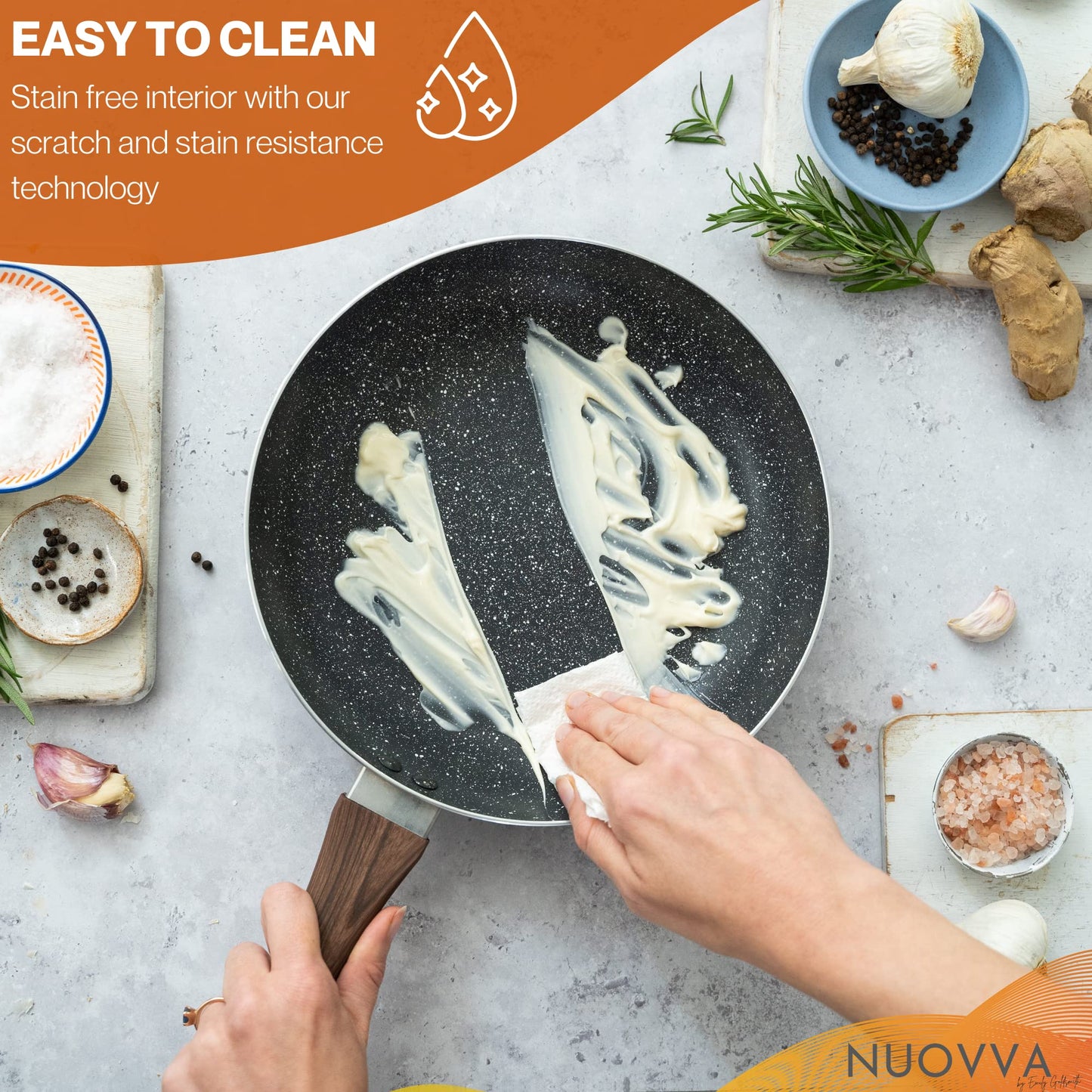 Non Stick Pots and Pans Set  Induction Hob Pot Set  8pcs Kitchen Cookware with Lids  Cooking Marble Saucepan Pots and Frying Pans  by Nuovva