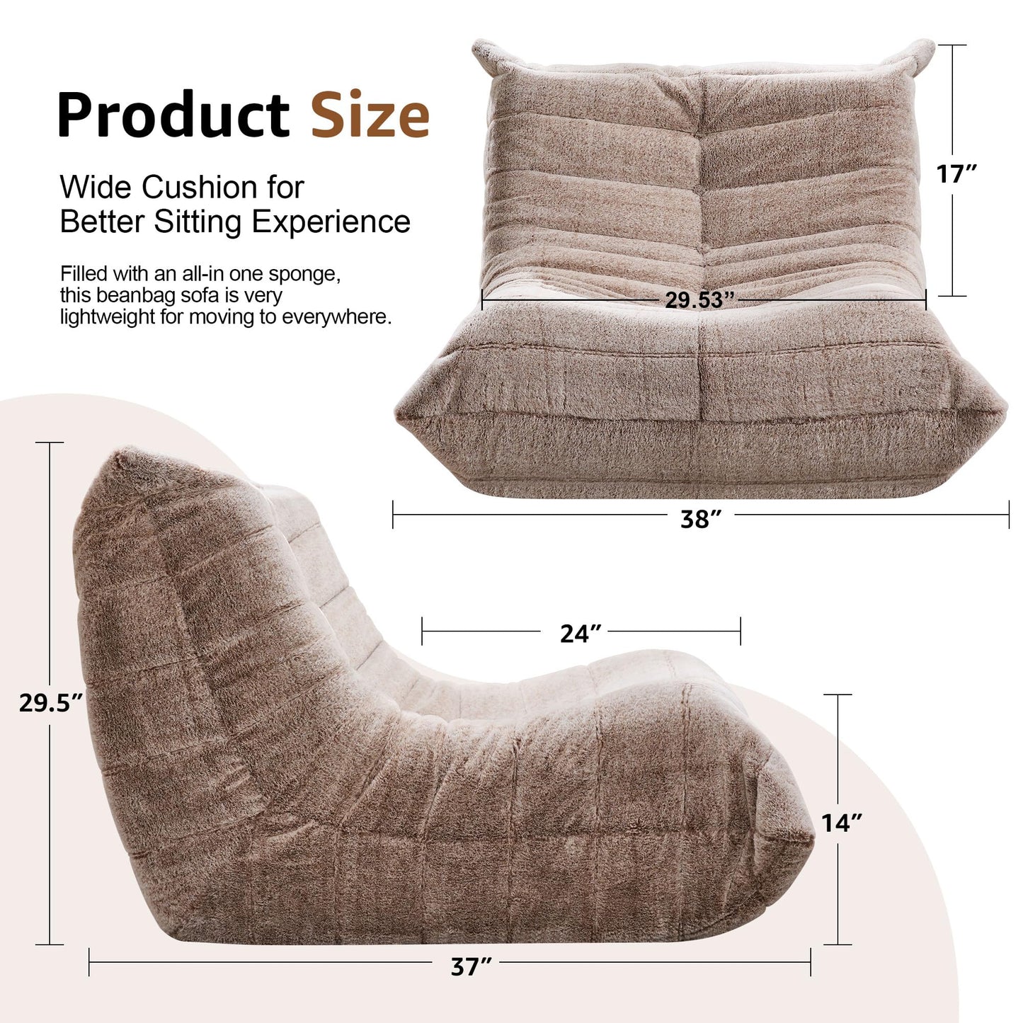 Hobestluk Bean Bag Chairs for Adults Giant Bean Bag Chair Memory Foam BeanBag Chair Togo Sofa Chair with Filler Faux Fur Fireside Beanbags Lazy Sofa