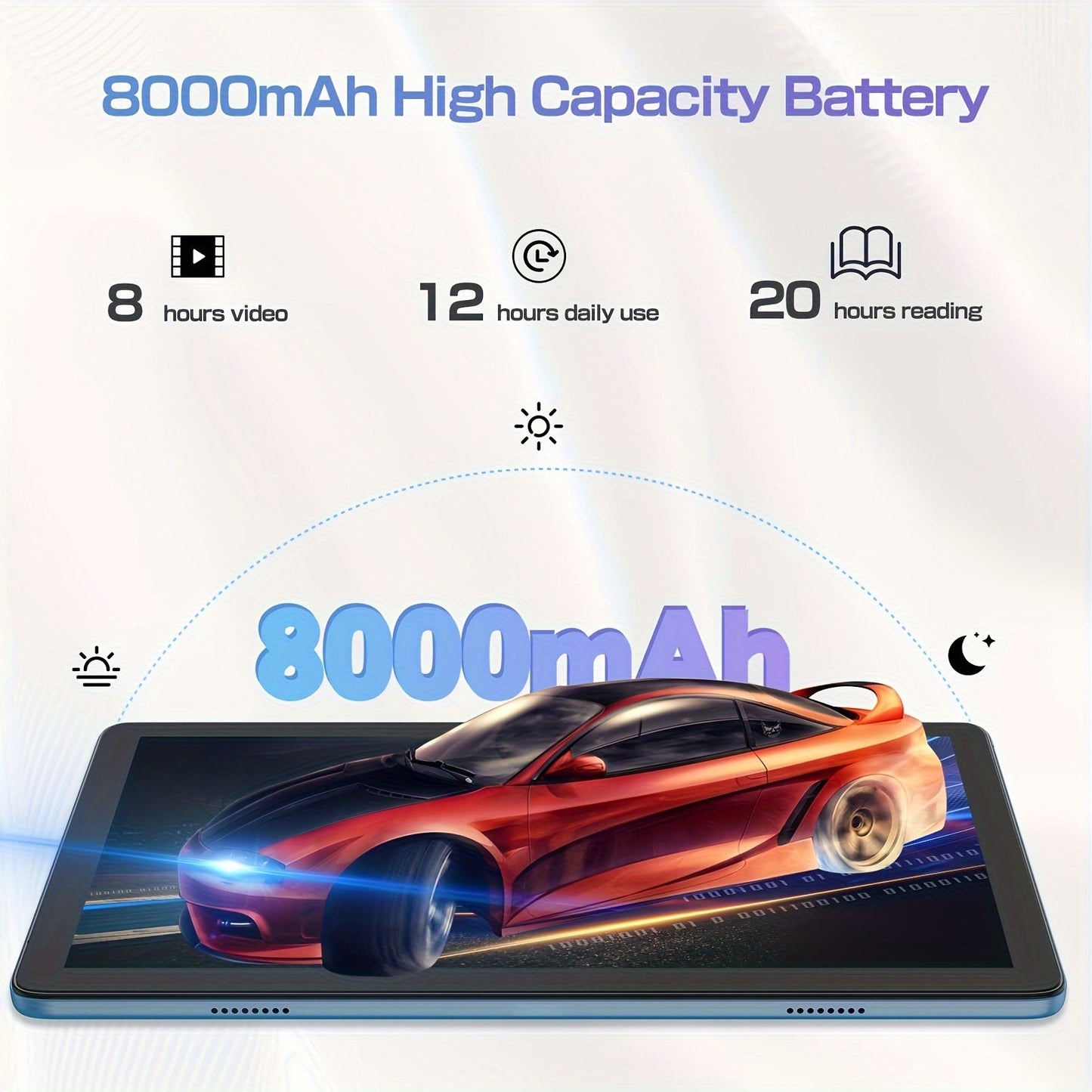 25.65 cm Tablet Android 14, 2-in-1 Tablet with Keyboard, Mouse, Case, Stylus, 128GB ROM + 8GB RAM Extended, Dual 8MP Camera, Octa-Core, 8000mAh, 1280x800 IPS Display, Wi-Fi 6, Google Certified