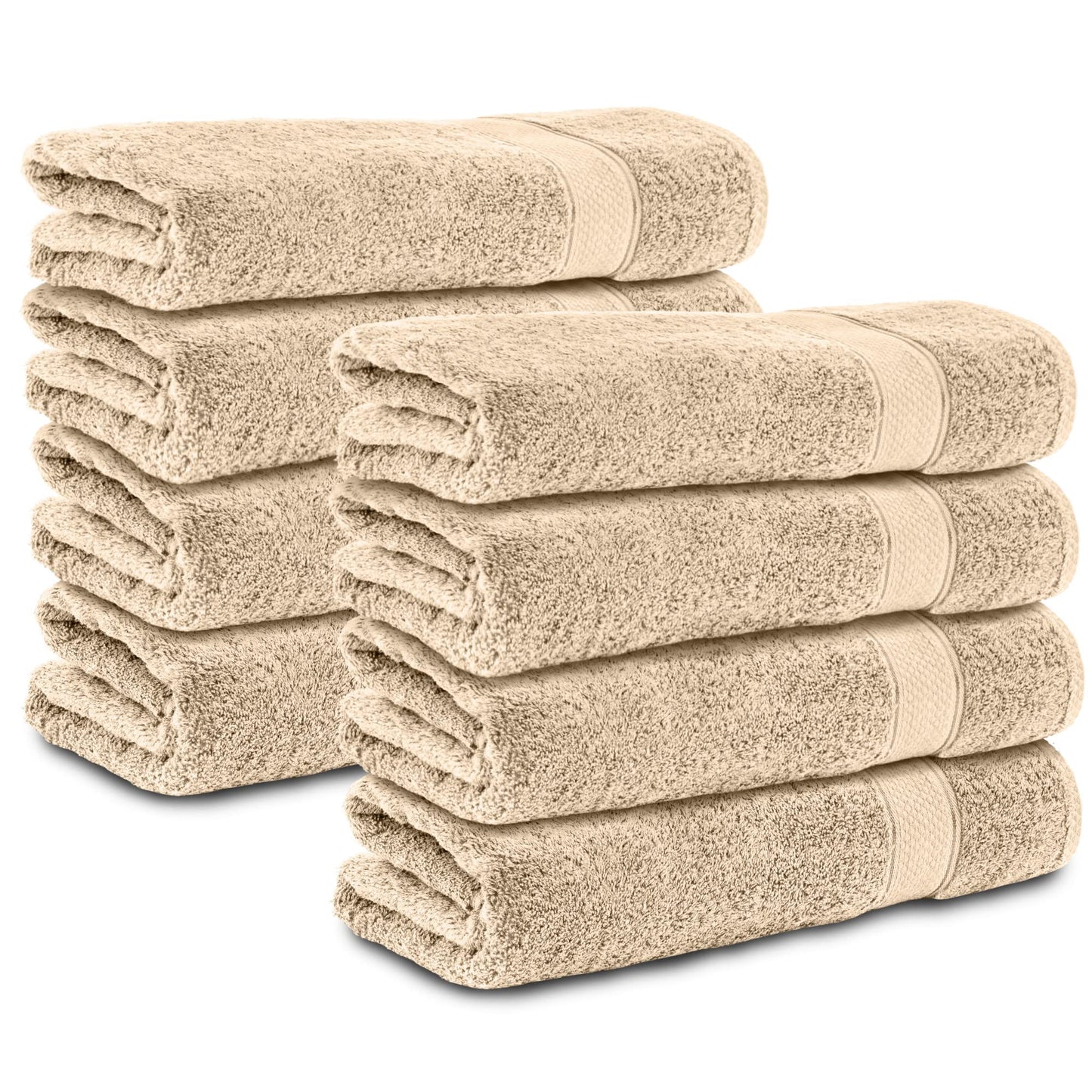 Komfortec Set of 8 Hand Towels 50 x 100 cm 100% Cotton Terry Towelling Soft Beige