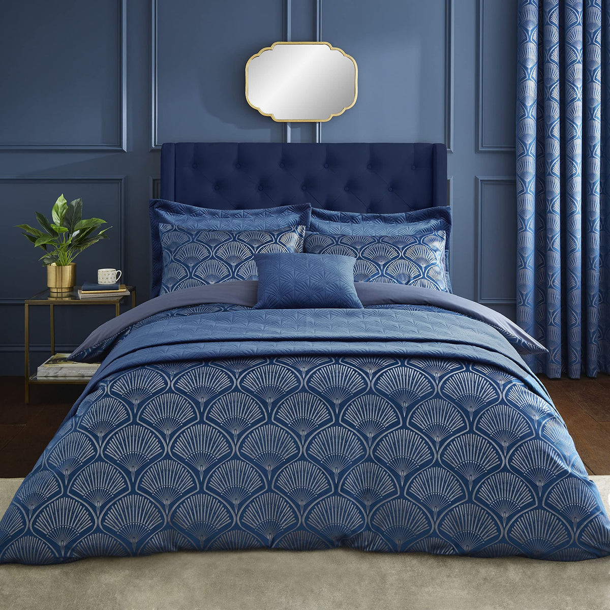Catherine Lansfield Bedding Art Deco Pearl King Duvet Cover Set with Pillowcases Navy