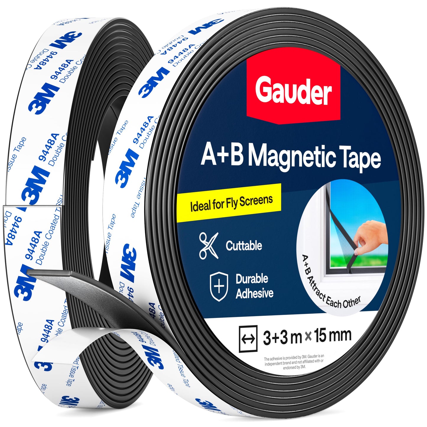 GAUDER A+B Magnetic Tape for Fly Screens & Mosquito Nets - Self-Adhesive Magnetic Strips with Strong Mutual Attraction - Magnet Tape with Counterpart