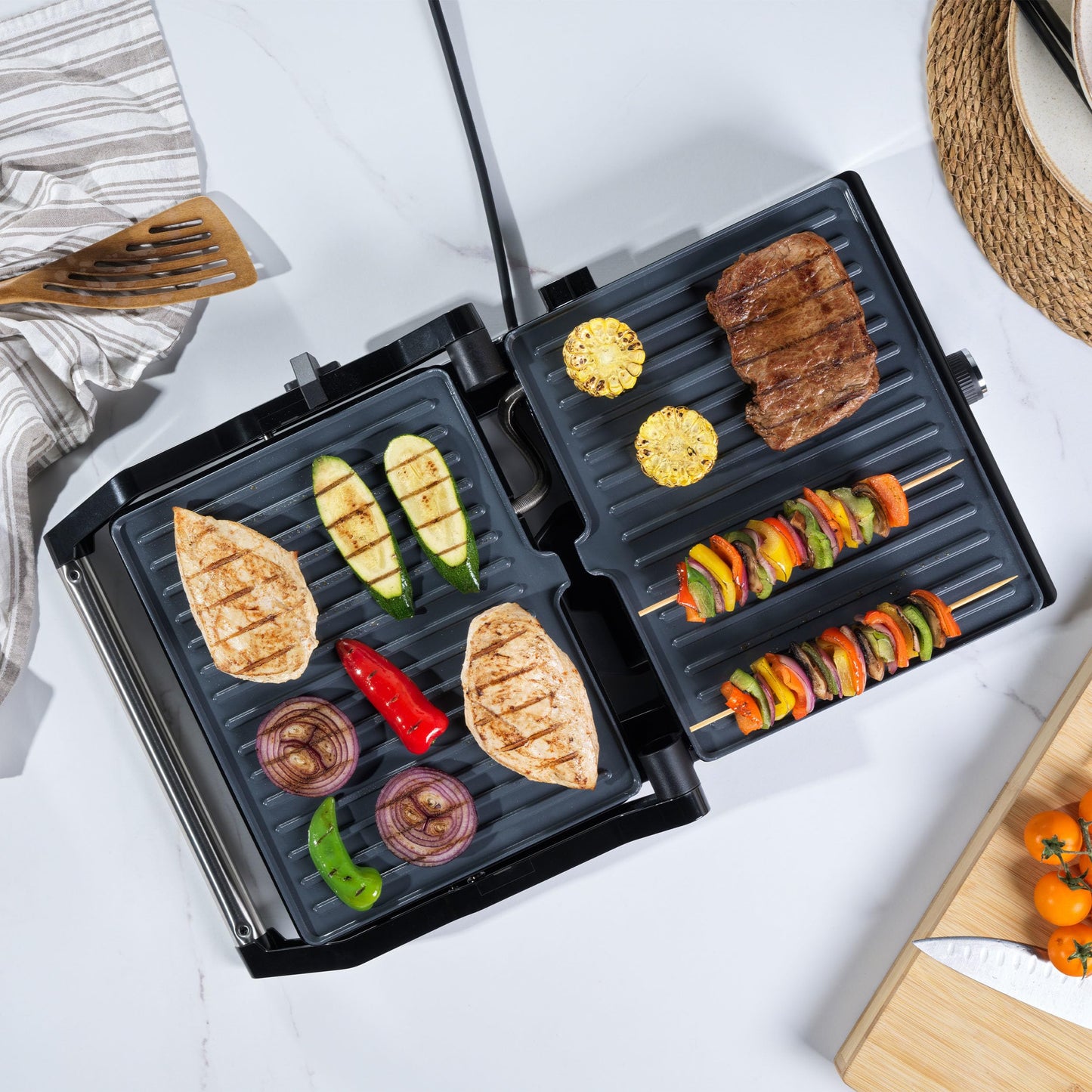 Salter Large Health Grill  Electric Panini Maker, Sandwich Toaster, Non-Stick Ceramic Plates, Opens Flat (180) for Extra Cooking Space, PFAS-Free,