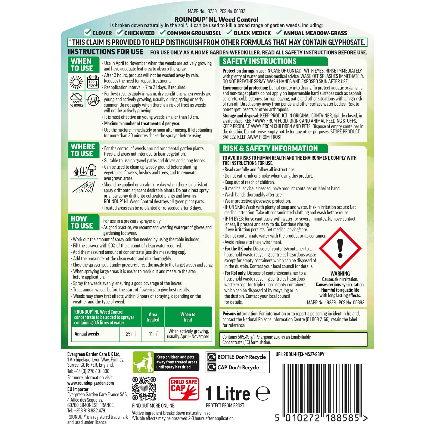 Roundup Naturals Weed Killer, Concentrate (Glyphosate-Free), 1 Litre