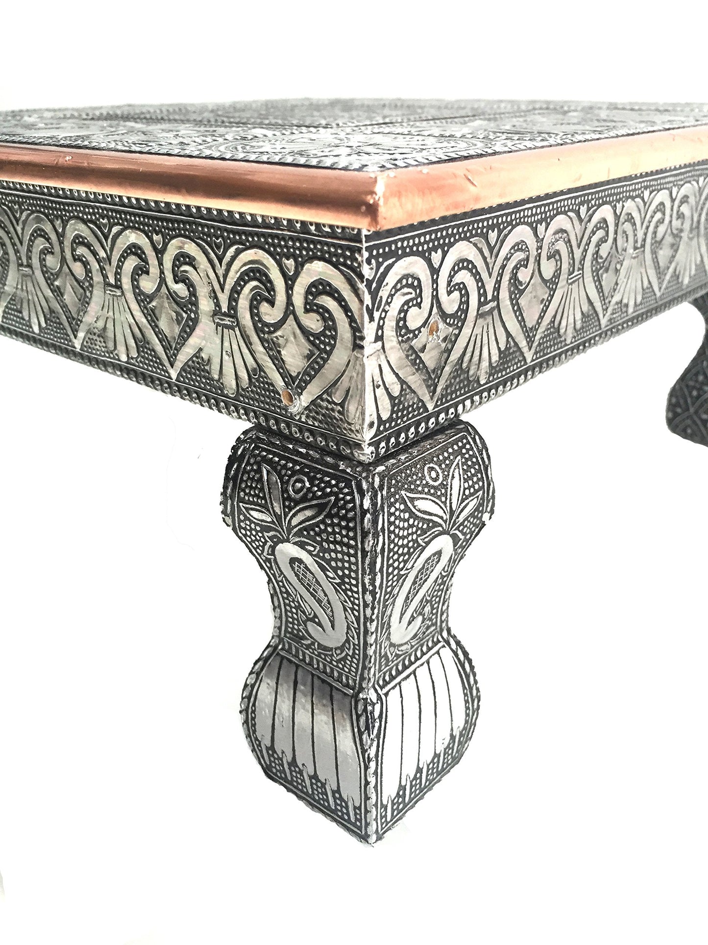 eRadius 12"x12" Oxidised Copper Low Table Bajot Bajath Hindu Pooja Table Indian Chowki