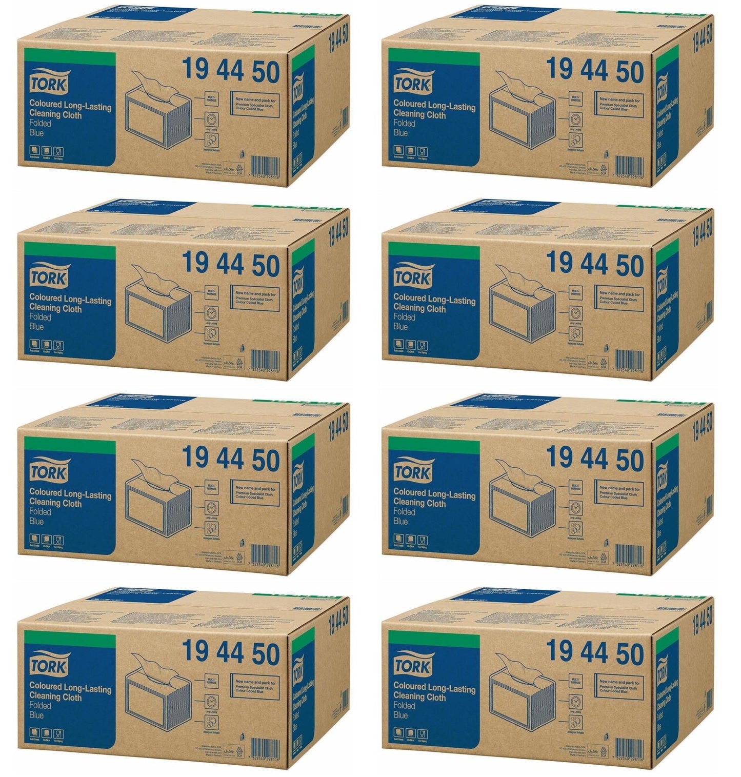 8 x Tork Coloured Long-Lasting Cleaning Cloth Blue W8 -194450
