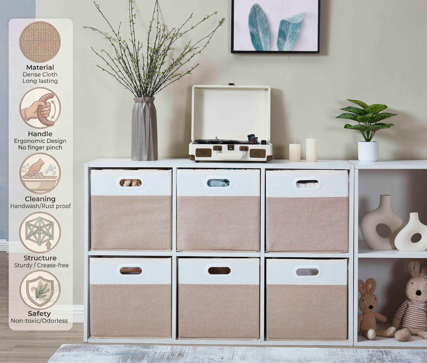 Mangata Cube Storage Boxes 33x33x33cm, Light Khaki Cream White, 3Pcs