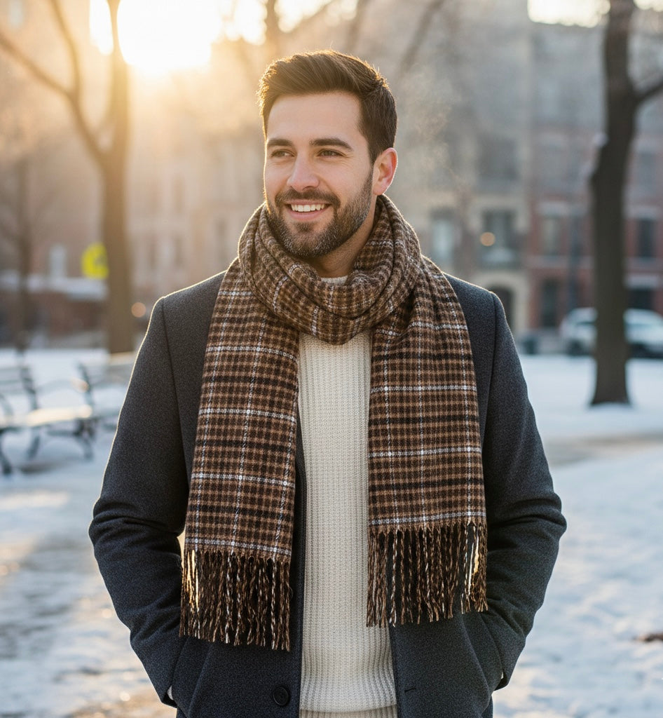 Men's Cashmere Shawl, Unisex Plaid Tassel Scarf