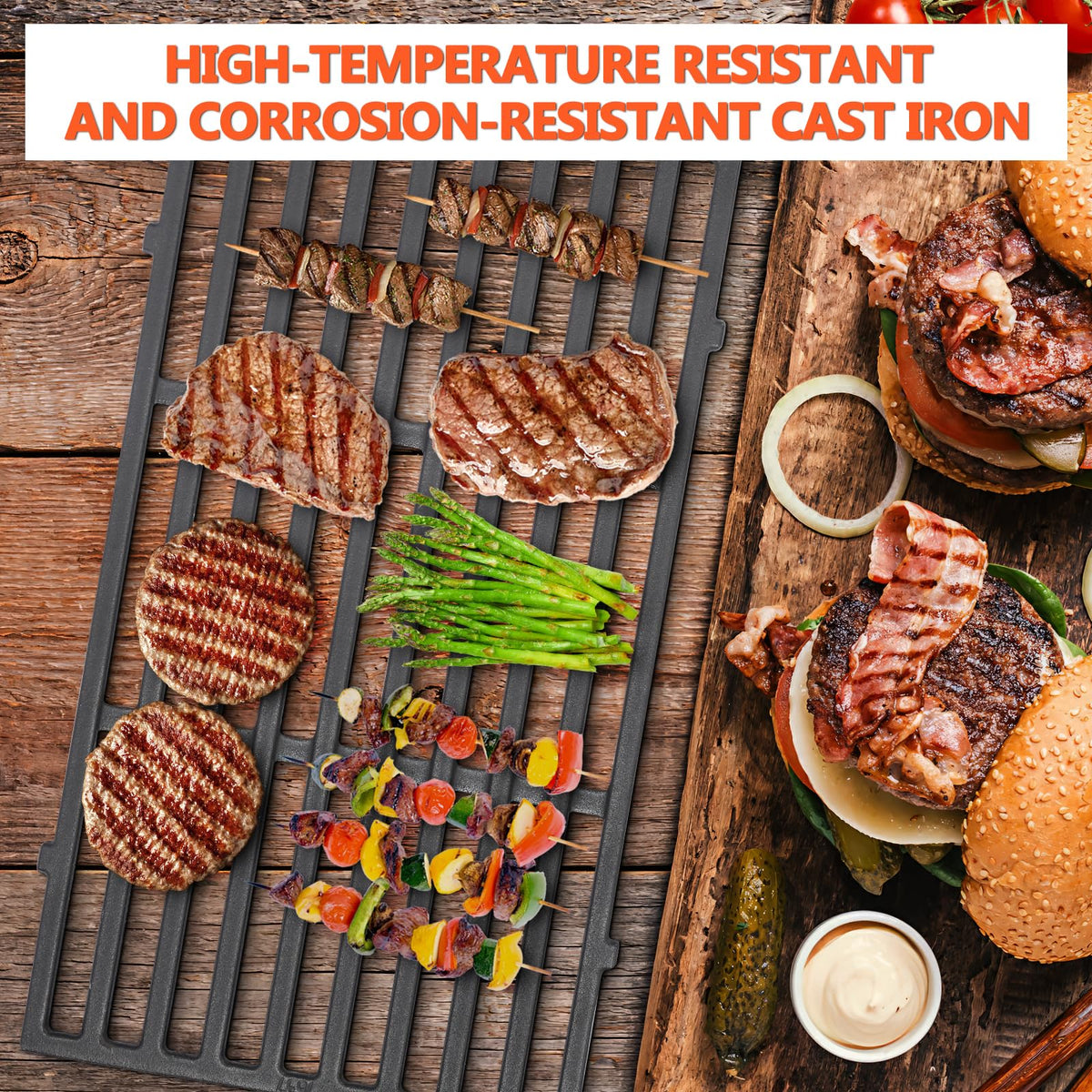 GFTIME 7637 44.5CM Grill Cooking Grate & Griddle for Weber Spirit ? & ? 200 series-Spirit E210/220 S210/220 Gas BBQ Grills (with Front Control Knobs),
