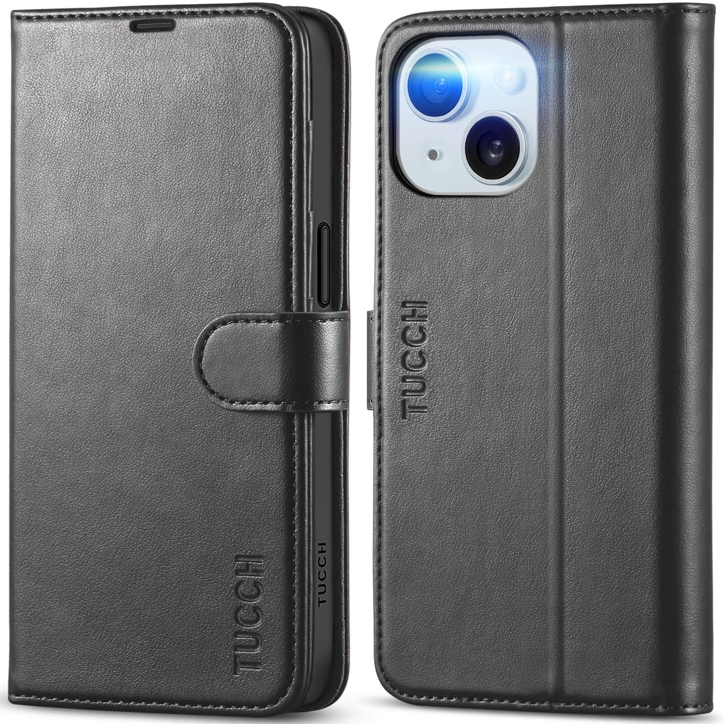 TUCCH Case for iPhone 15 (6.1") 2023 5G, PU Leather Wallet Magnetic Protective Flip Folio Foldable Cover with [RFID Blocking]Card Slots[Viewing