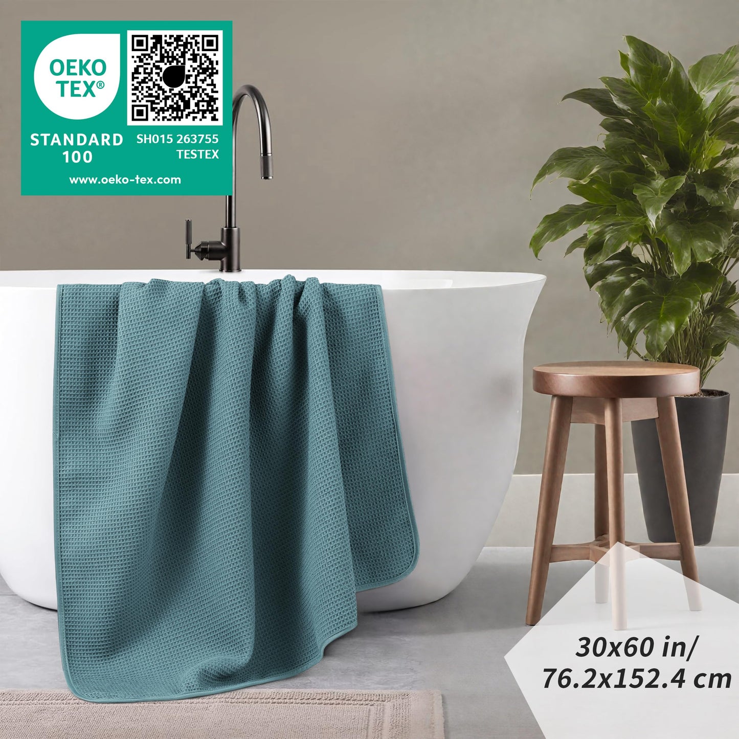 POLYTE 380 GSM Microfibre Quick Dry Waffle Bath Towel, 76.2x152.4 cm