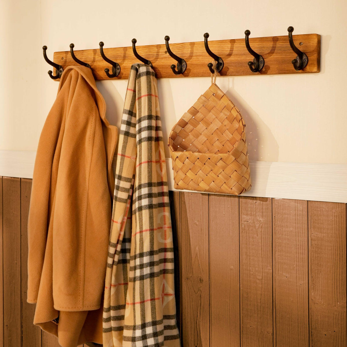 WEBI Rustic Coat Rack Wall Mount Long 8 Cast Iron Coat Hooks Wall Mounted,Heavy Duty Wall Coat Hanger Hooks for Hanging Coats,Clothes,Brown,2 Packs