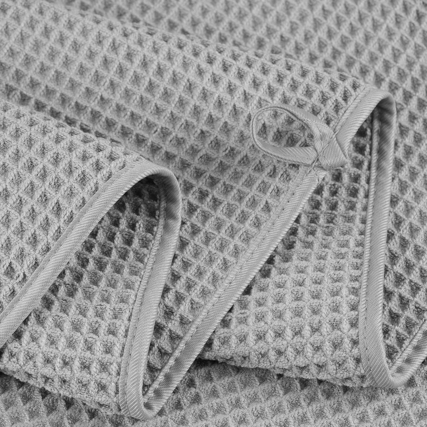 POLYTE Microfibre Oversize, 76 x 152 cm, Quick Dry Lint Free Bath Towel Set, 6 Piece (Light Grey, Waffle Weave)
