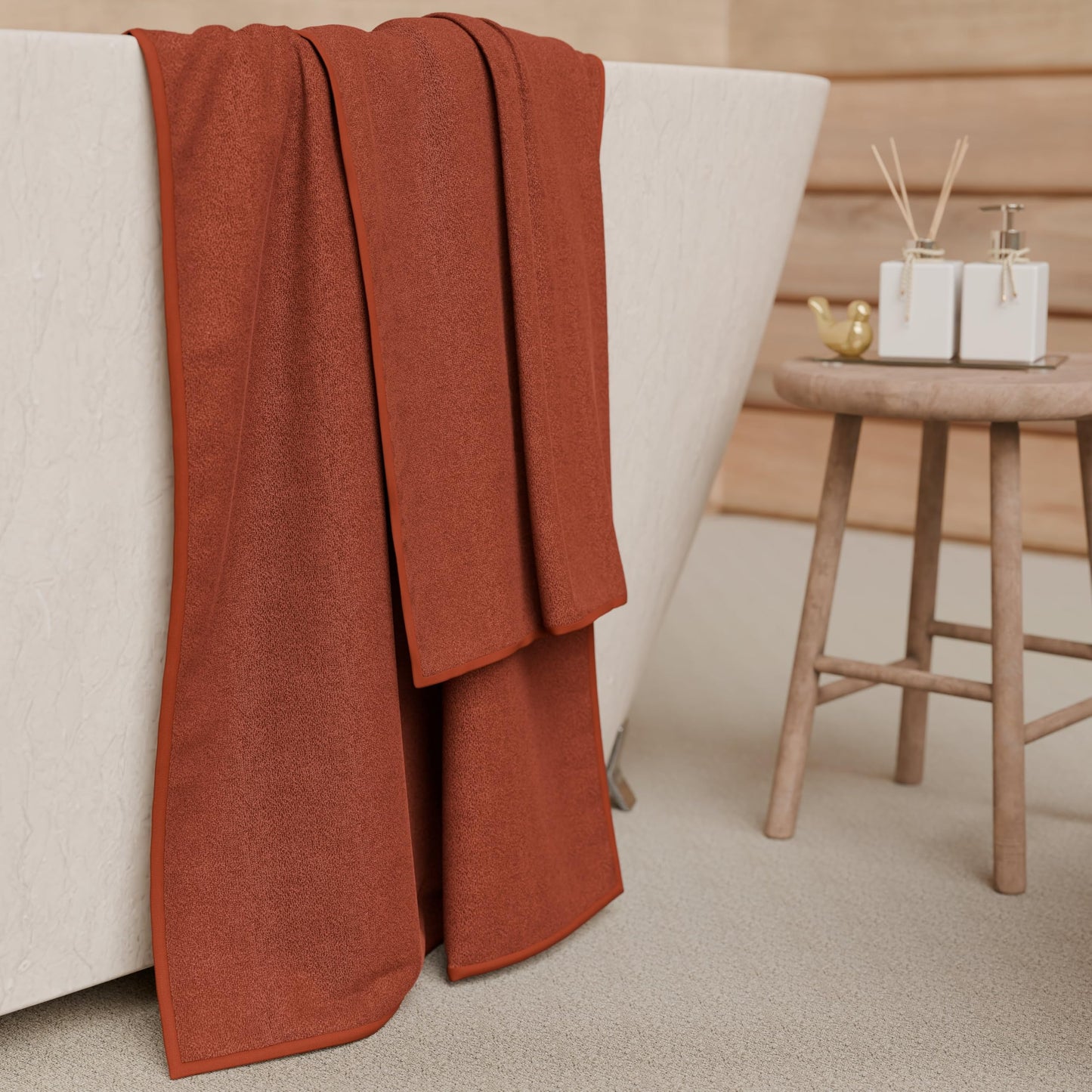 PETTI Artigiani Italiani - 100% Cotton Terry Bath Towels, 1+1 Towel Set, 2 Pieces 1 Face Towel and 1 Hand Towel, Terra Cotta Towels