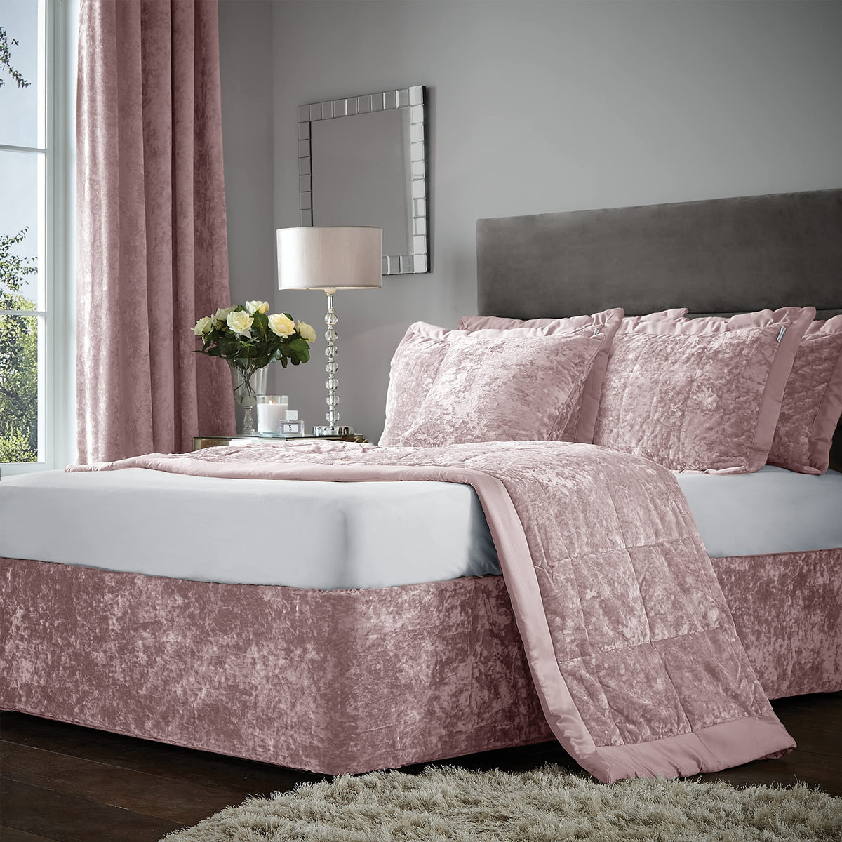Catherine Lansfield Crushed Velvet Double Divan Base Wrap Blush BD/46254/W/BWRAPD/BLH