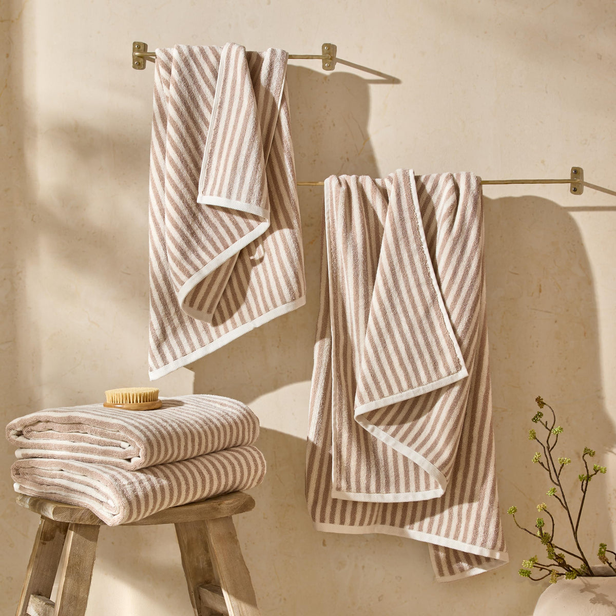 Yard Hebden Striped Cotton Terry Bath Towel (Natural, 70 x 130 cm)