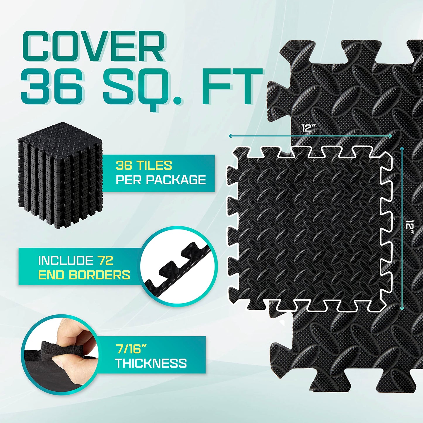 Yes4All M8RZ Interlocking Exercise Foam Mats with Border ? Interlocking Floor Mats for Gym Equipment ? Eva Interlocking Floor Tiles (Black)