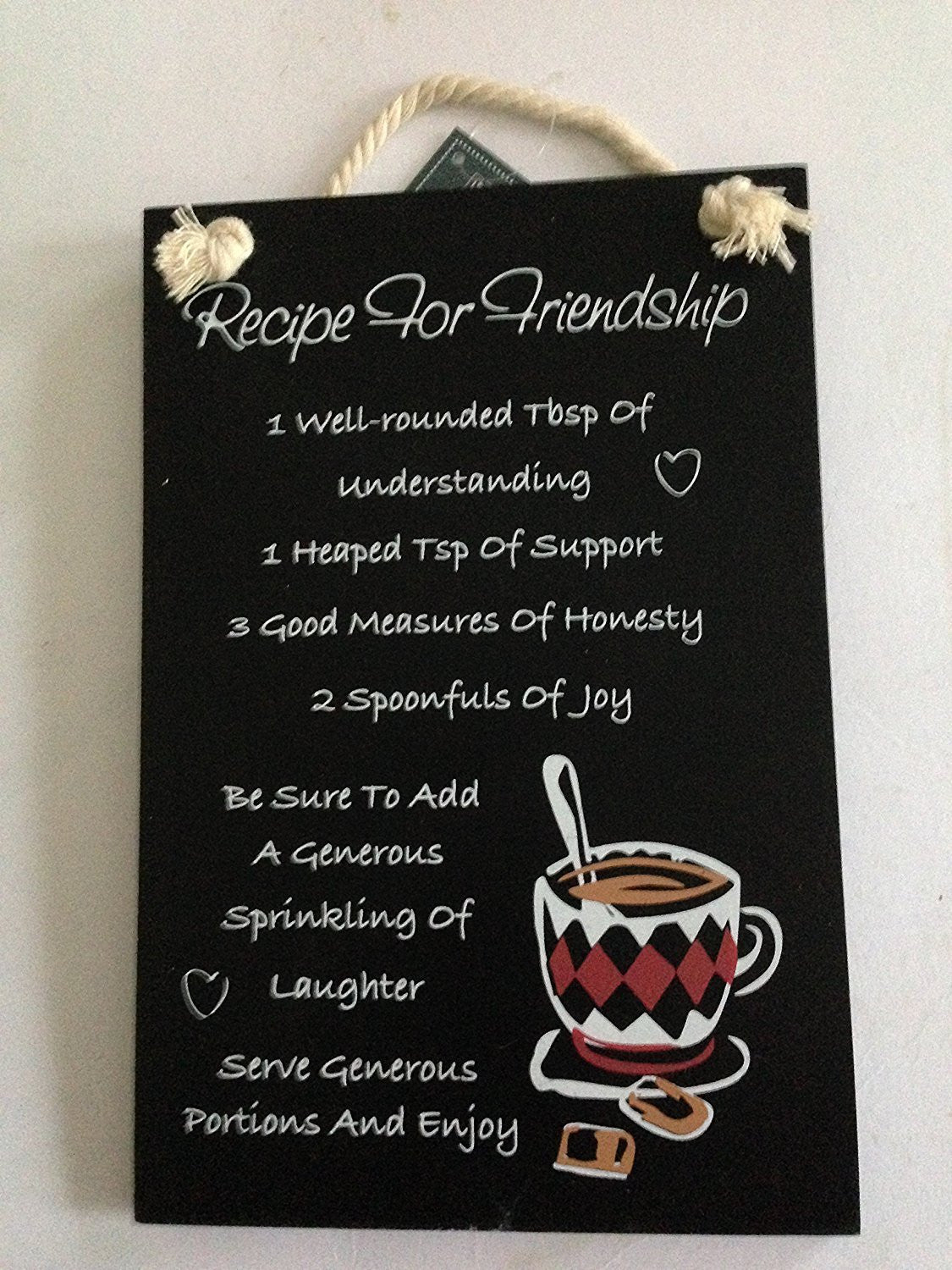 Wooden Shabby Chic Sign Recipe For Friendship Plaque 24cm x 16cm