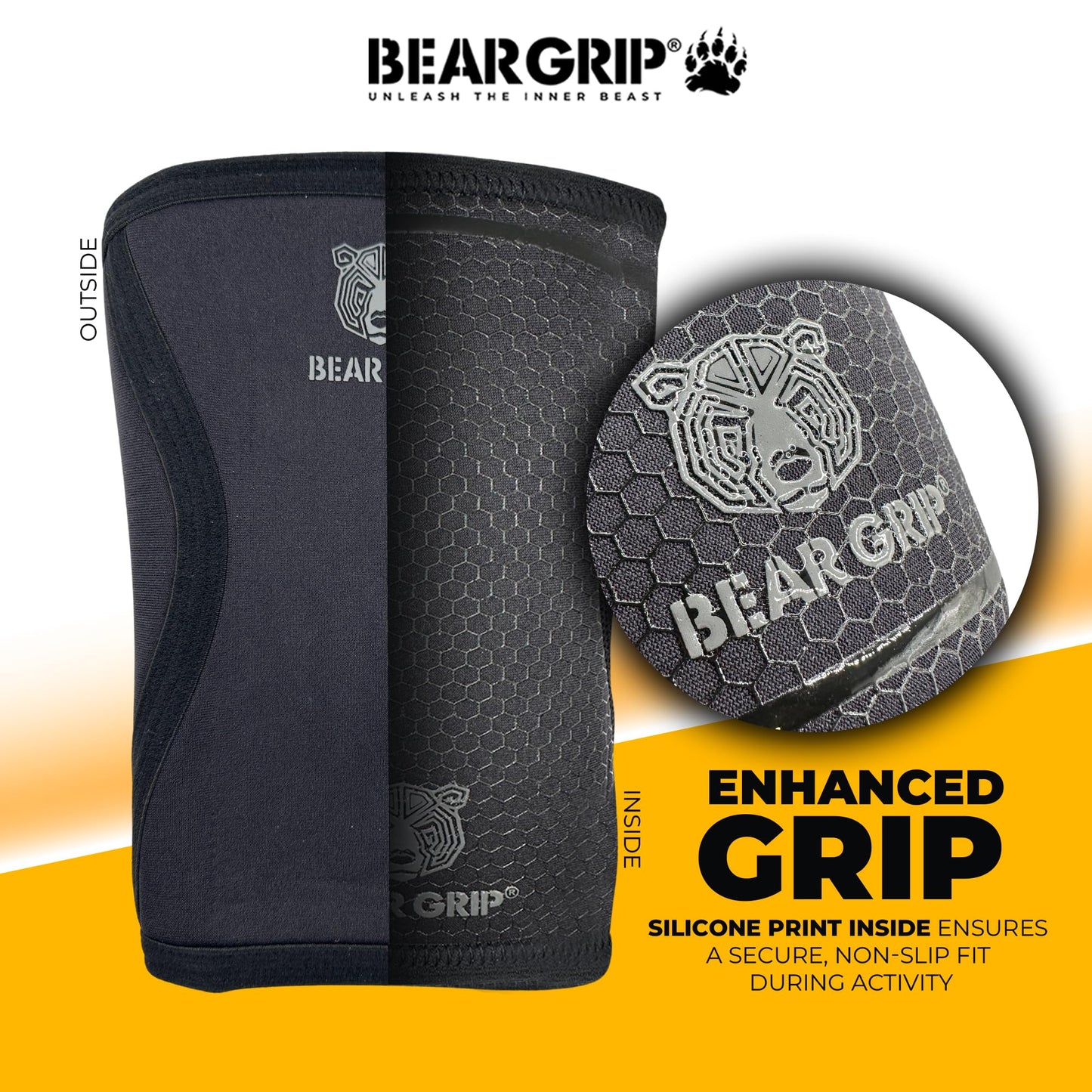 BEAR GRIP 7mm Knee Sleeves (Pair) for Weightlifting and Squats - S