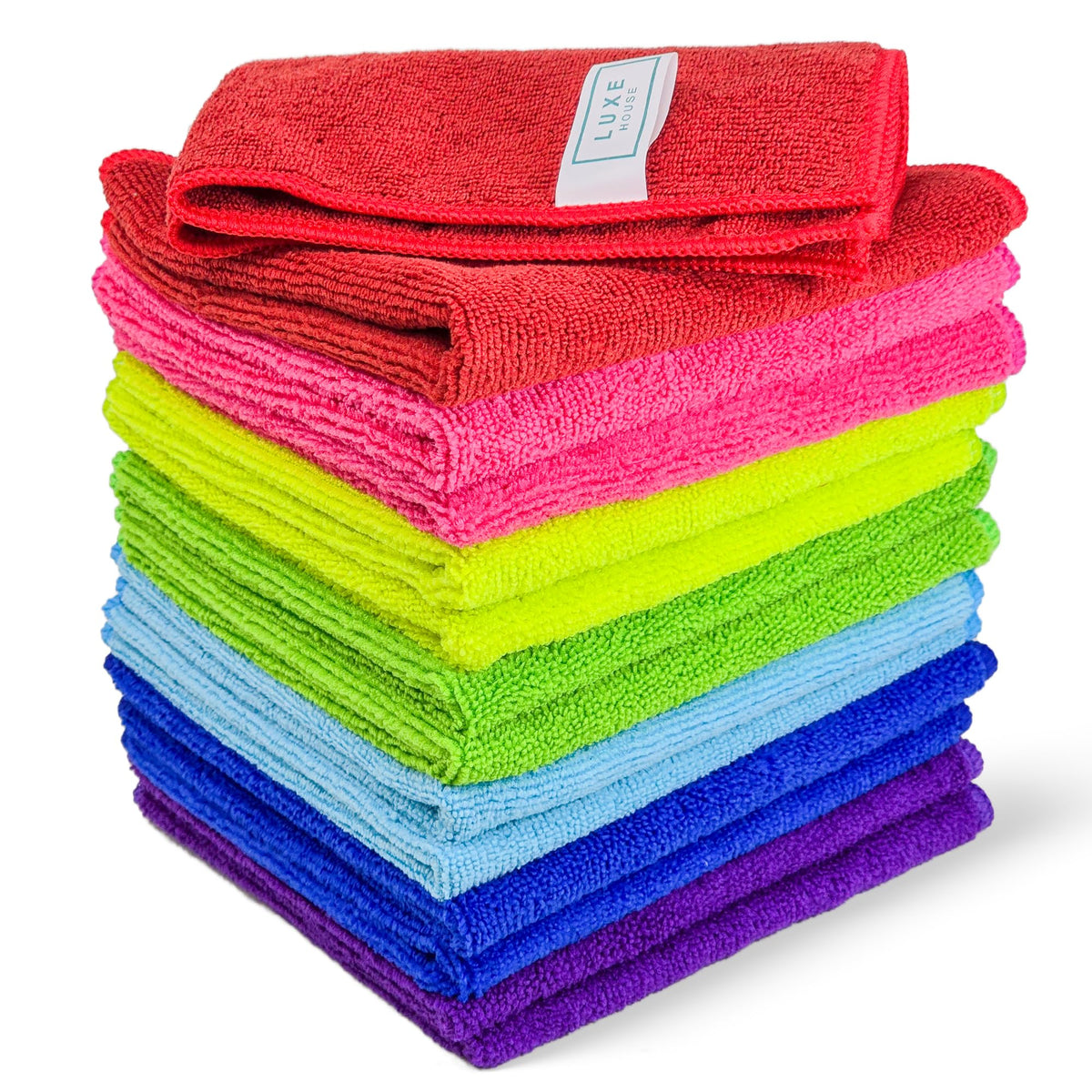 Luxe House Microfiber Cleaning Cloth, 14 pack, 7 colours, 300 GSM, 32 x 32cm
